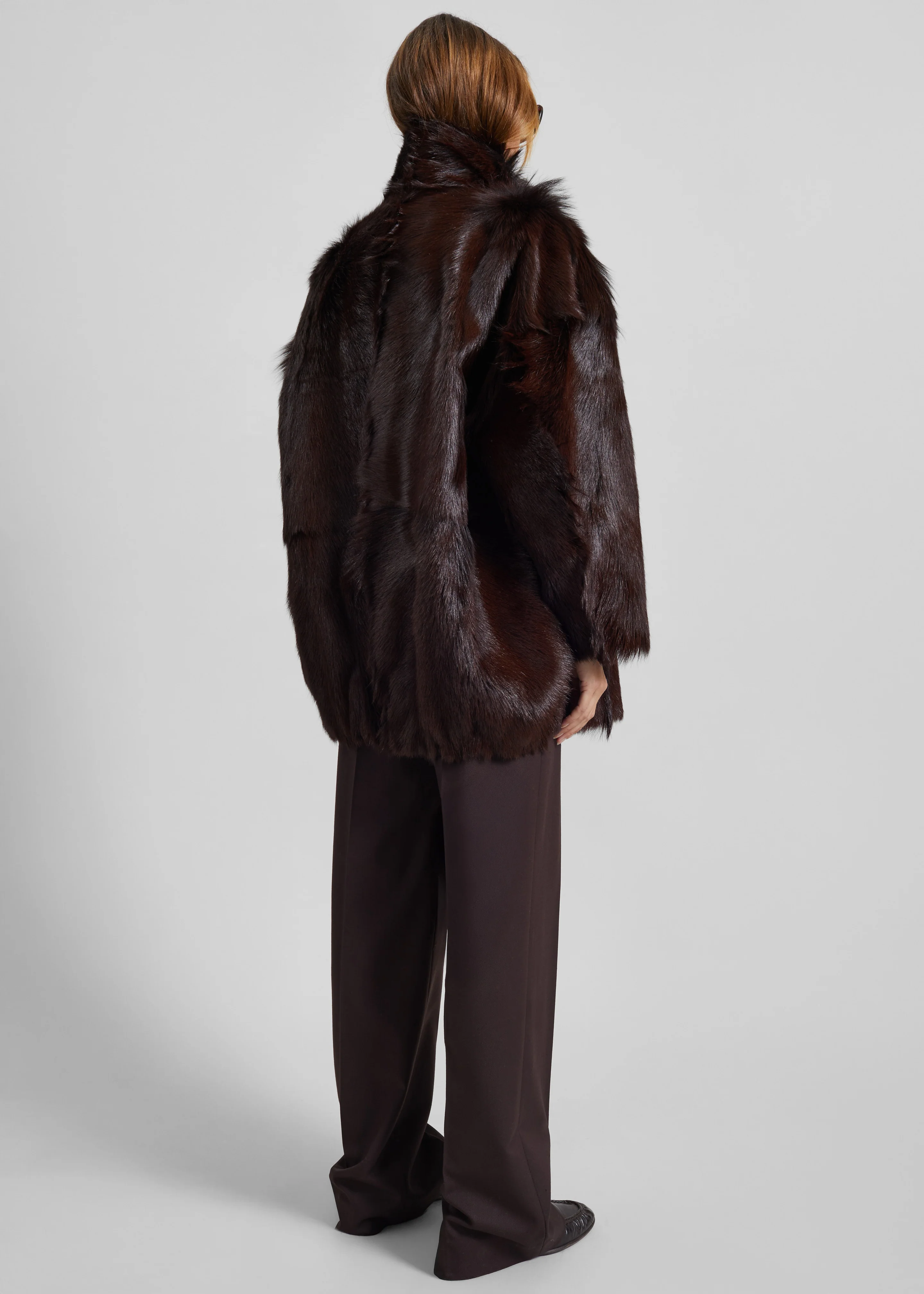 Nerola Funnel Neck Fur Coat - Plum - Image 11