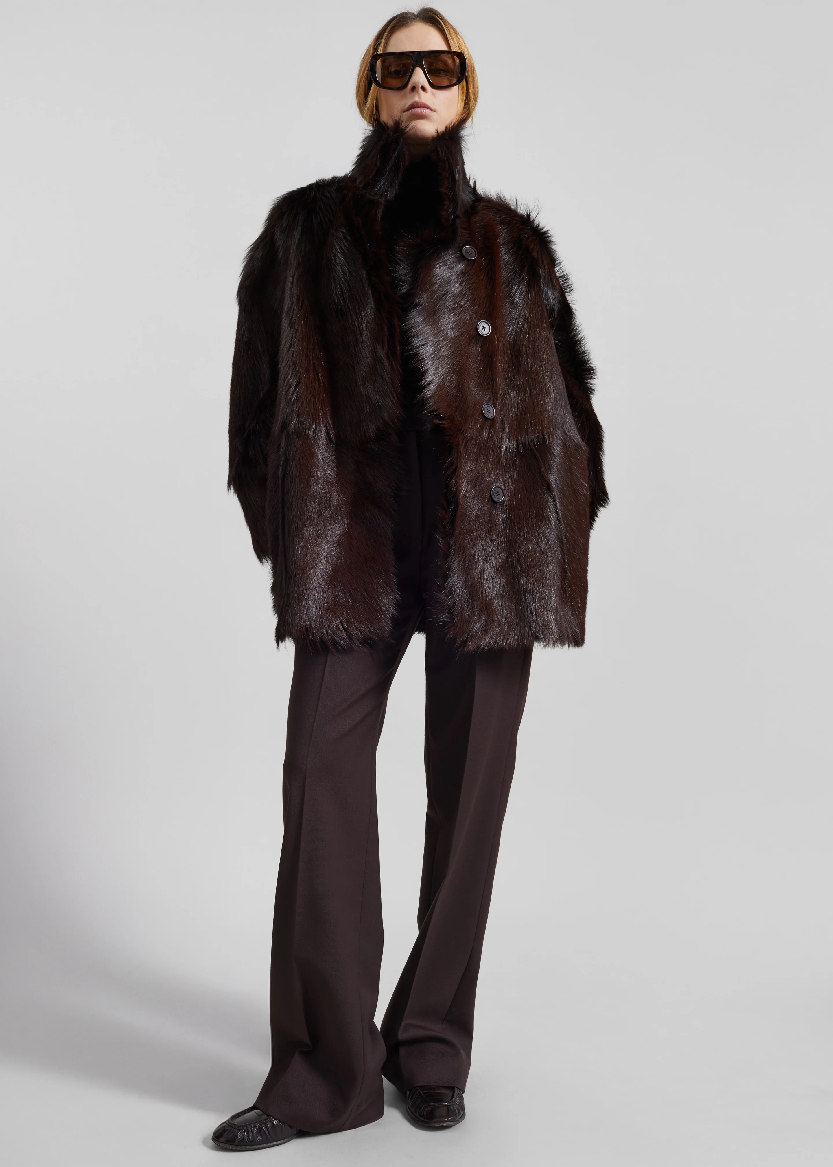 Nerola Funnel Neck Fur Coat - Plum - Image 3