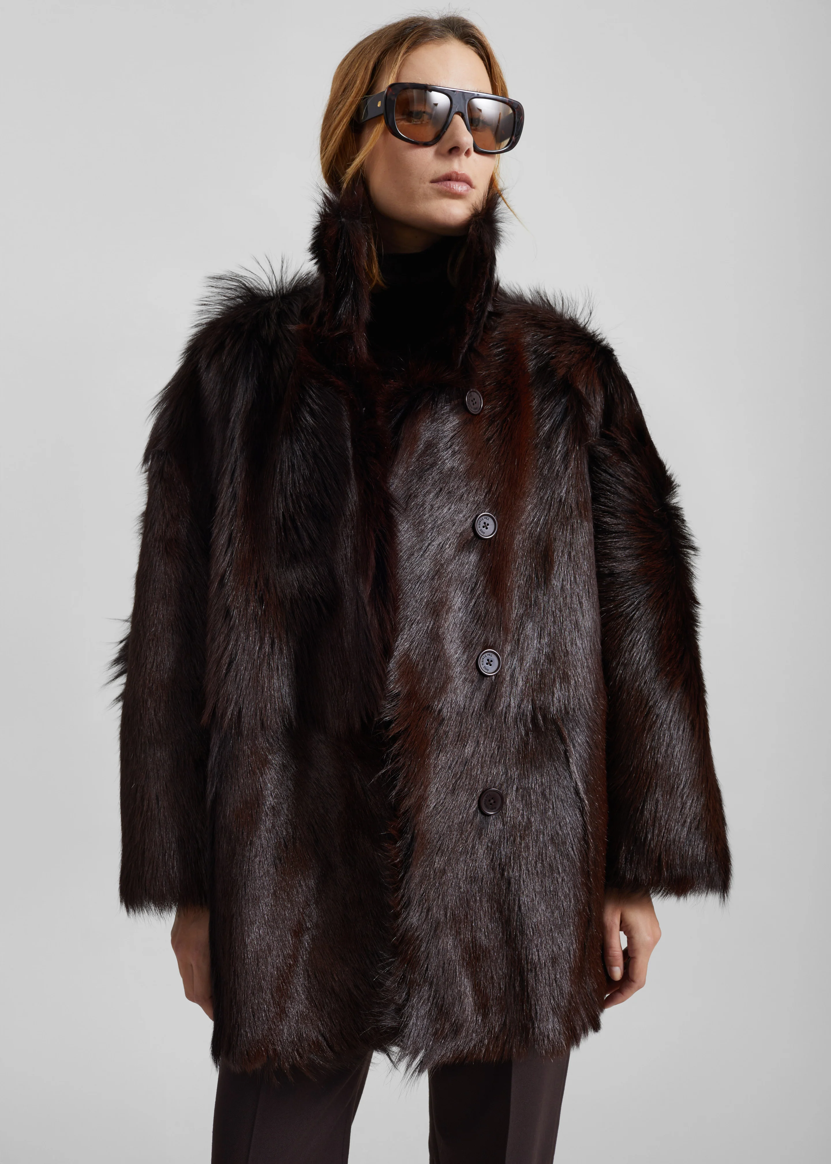 Nerola Funnel Neck Fur Coat - Plum - Image 4