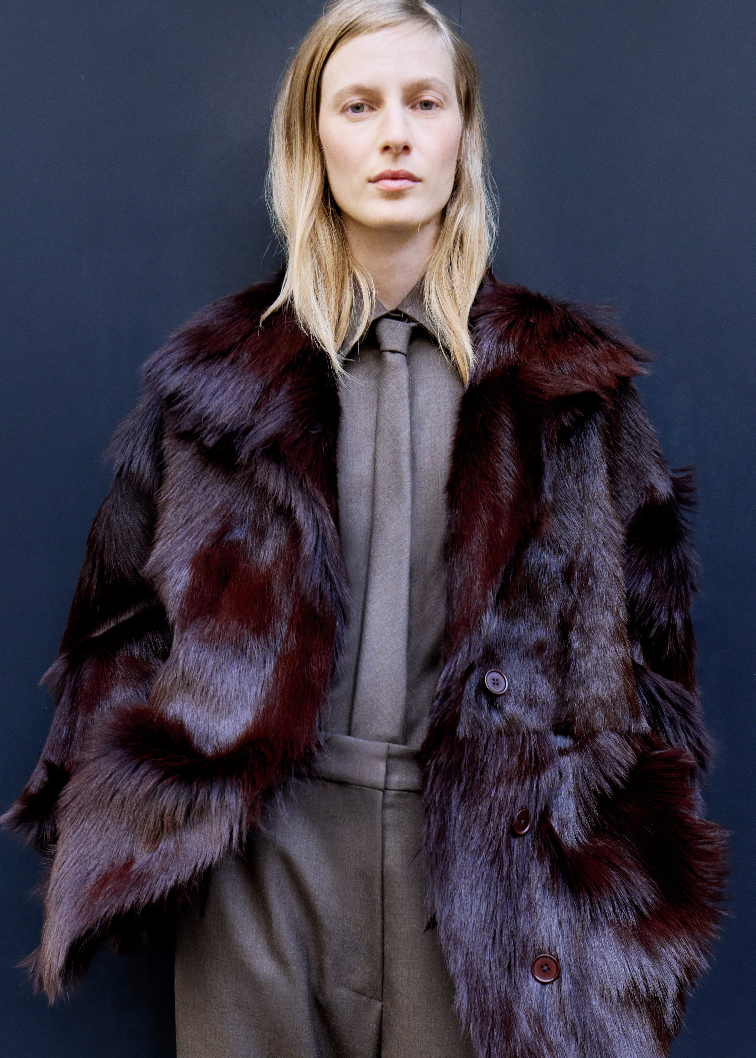 Nerola Funnel Neck Fur Coat - Plum - Image 6