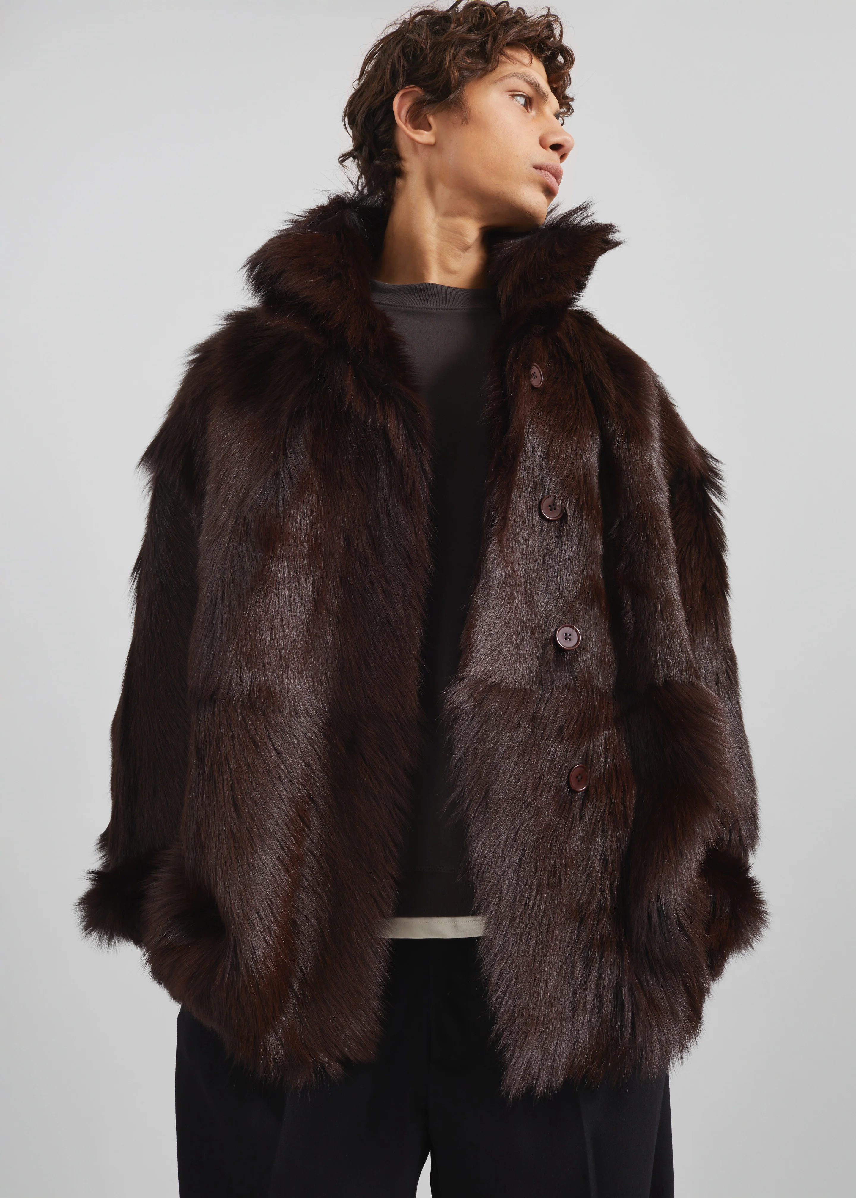Nerola Funnel Neck Fur Coat - Plum - Image 7