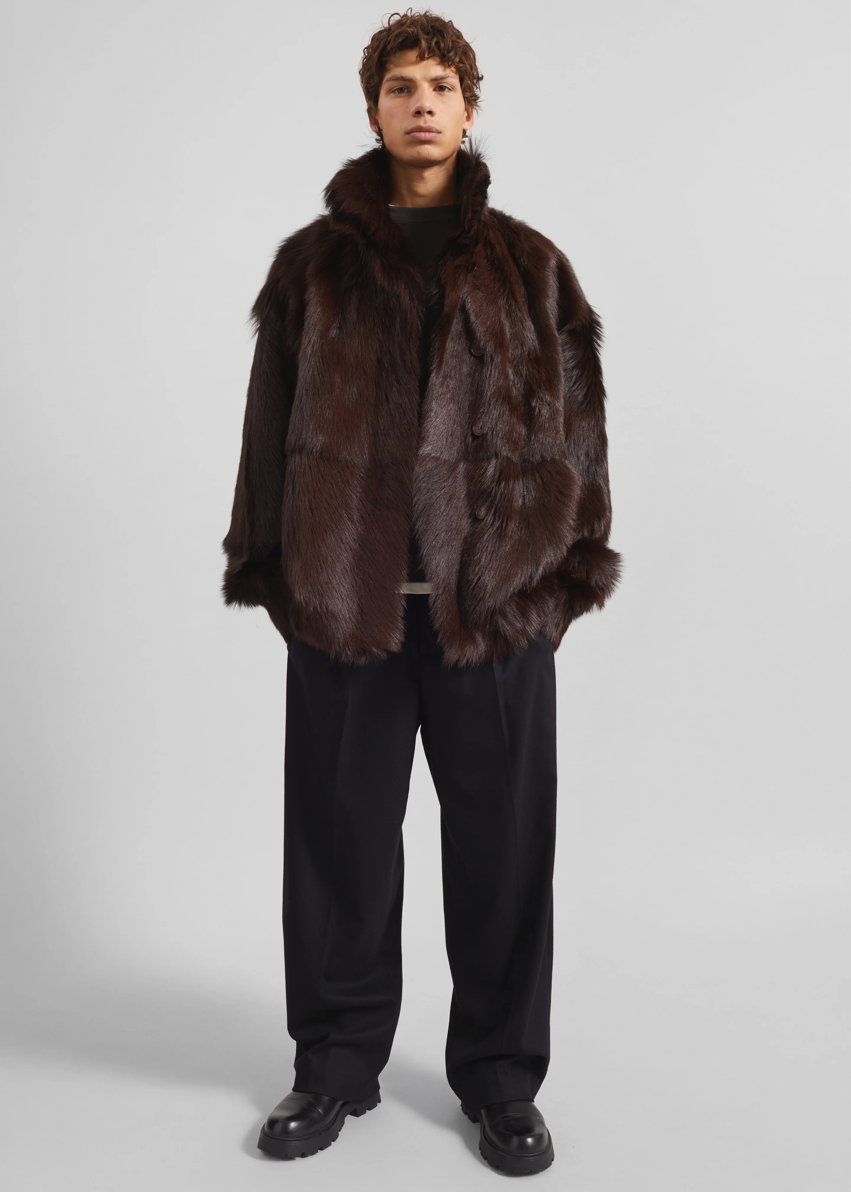 Nerola Funnel Neck Fur Coat - Plum - Image 8