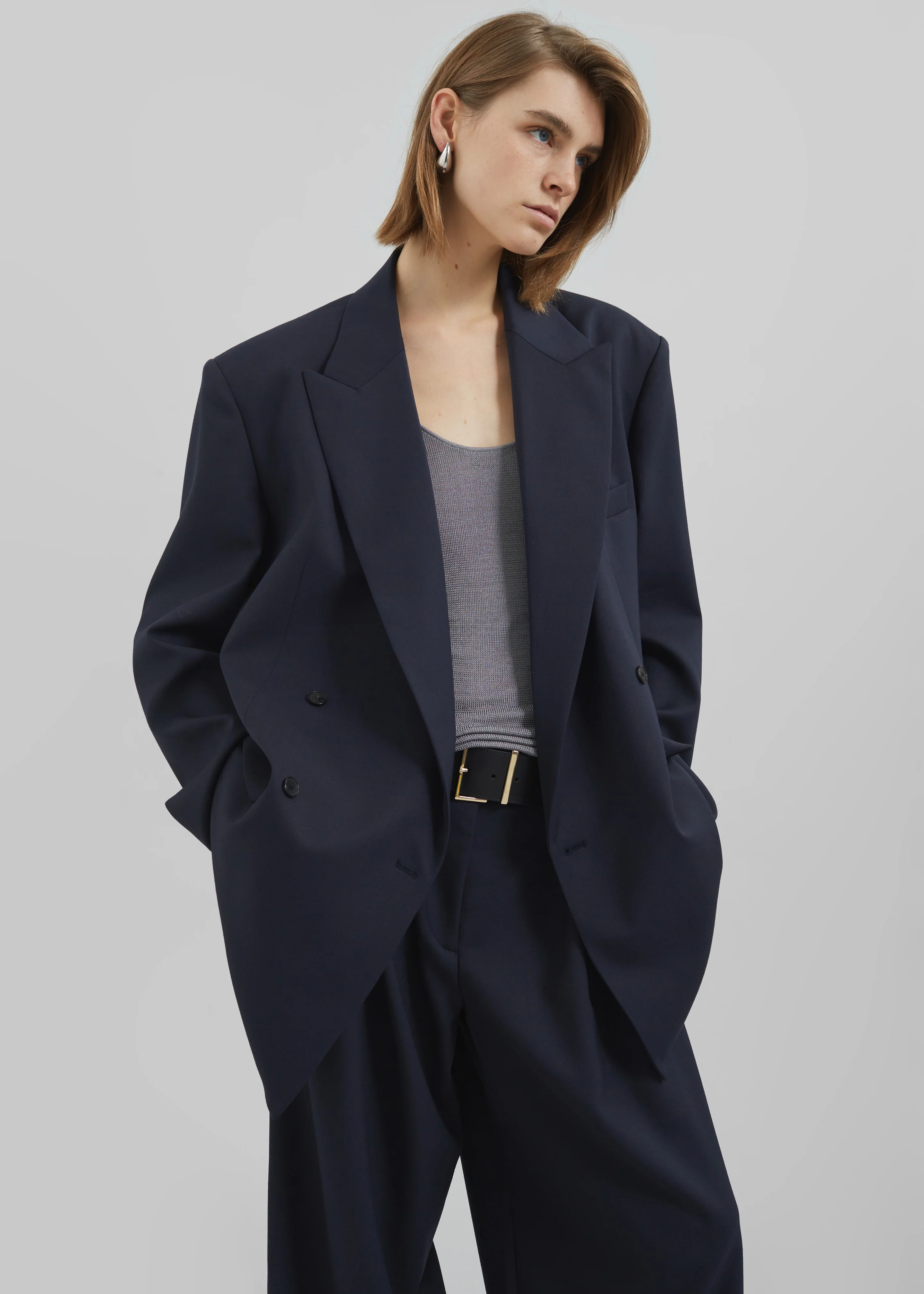 Newark Double Breasted Blazer - Navy - Image 4