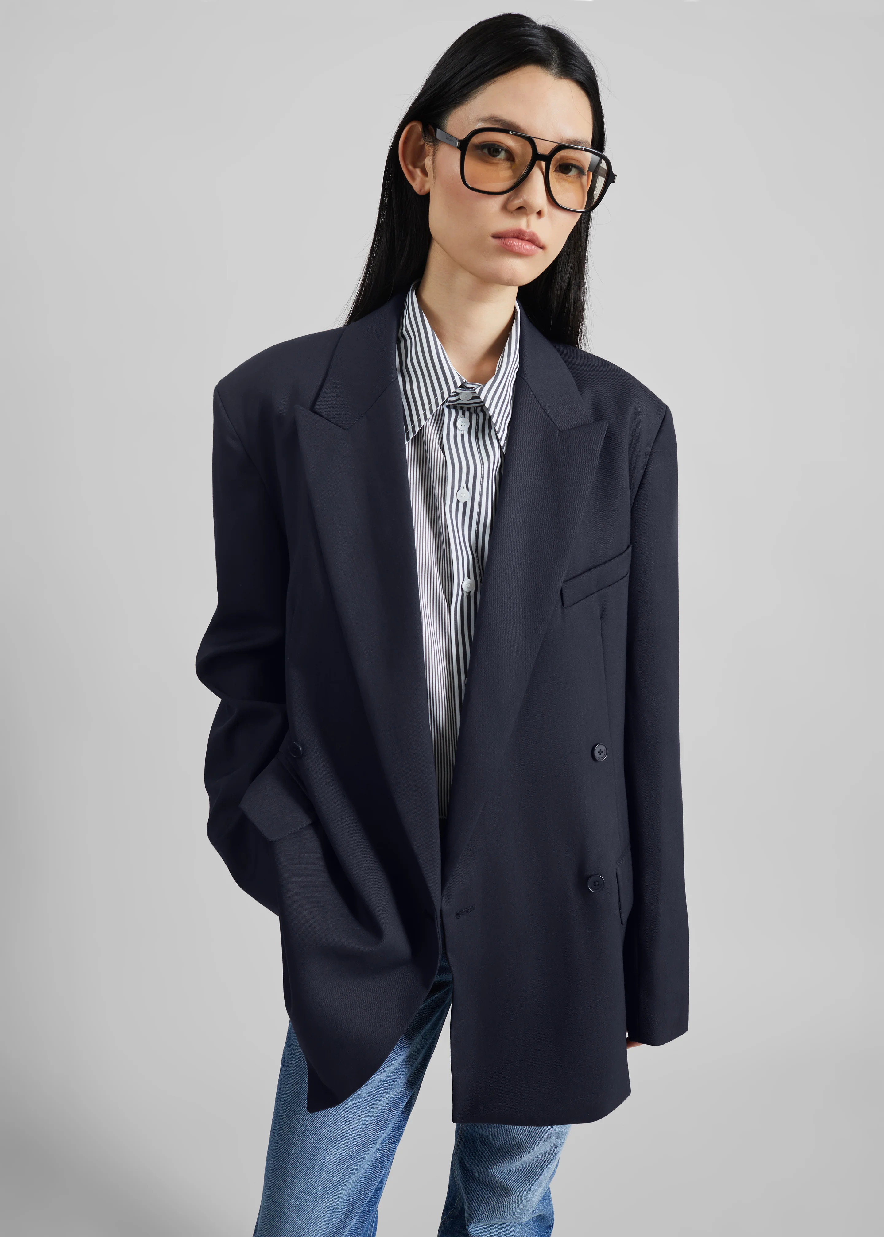 Newark Double Breasted Blazer - Navy - Image 7