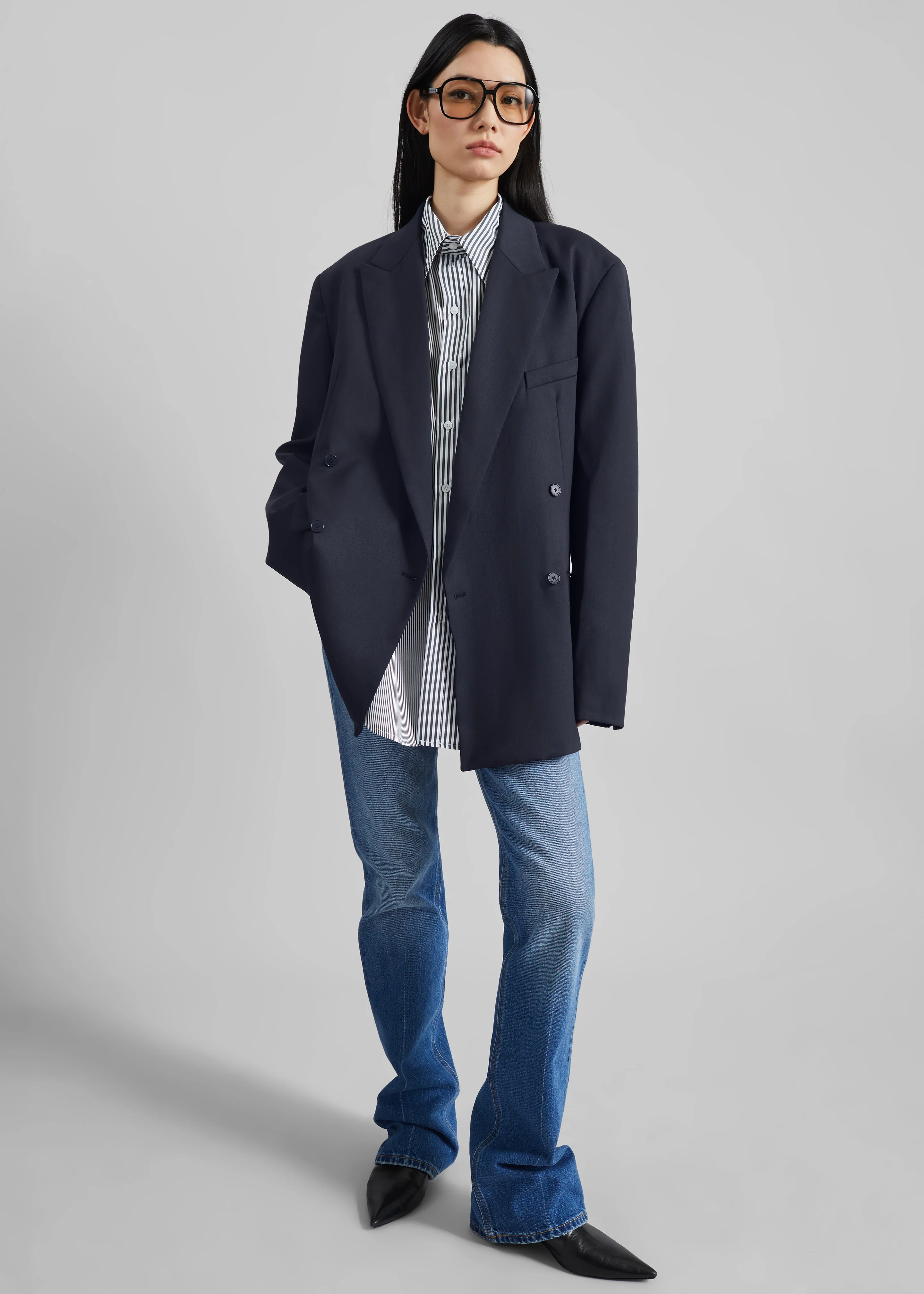 Newark Double Breasted Blazer - Navy - Image 9