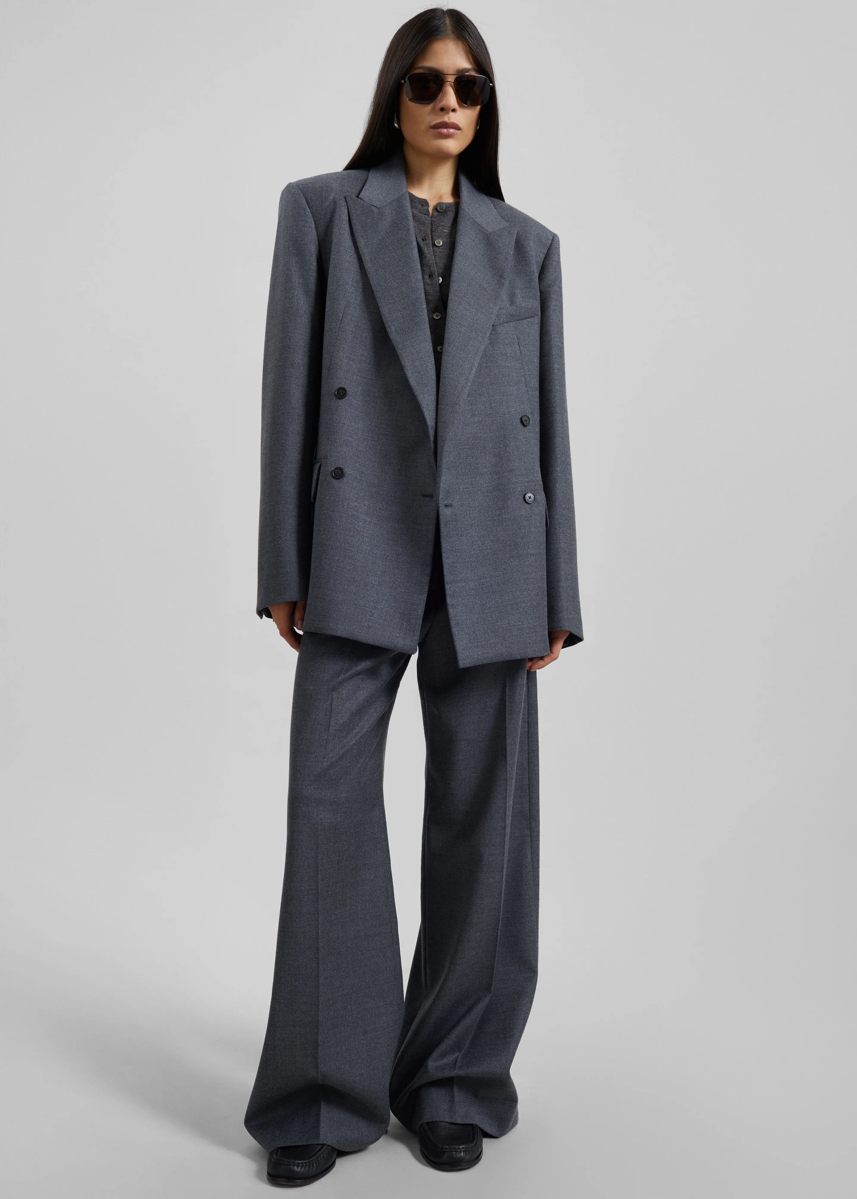 Newark Flannel Double Breasted Blazer - Grey Melange