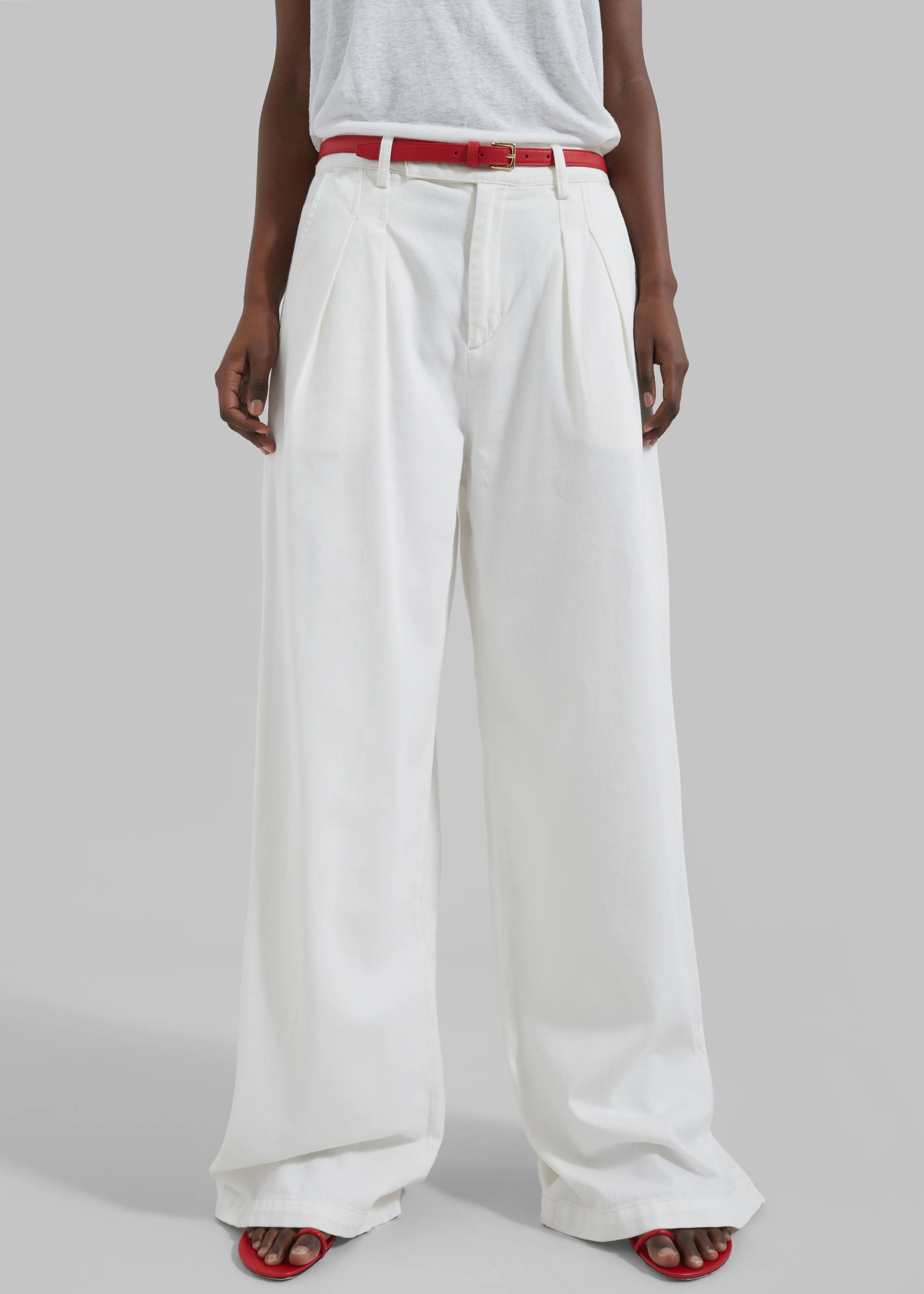 Nolan Pleated Denim Trousers - White - Image 2