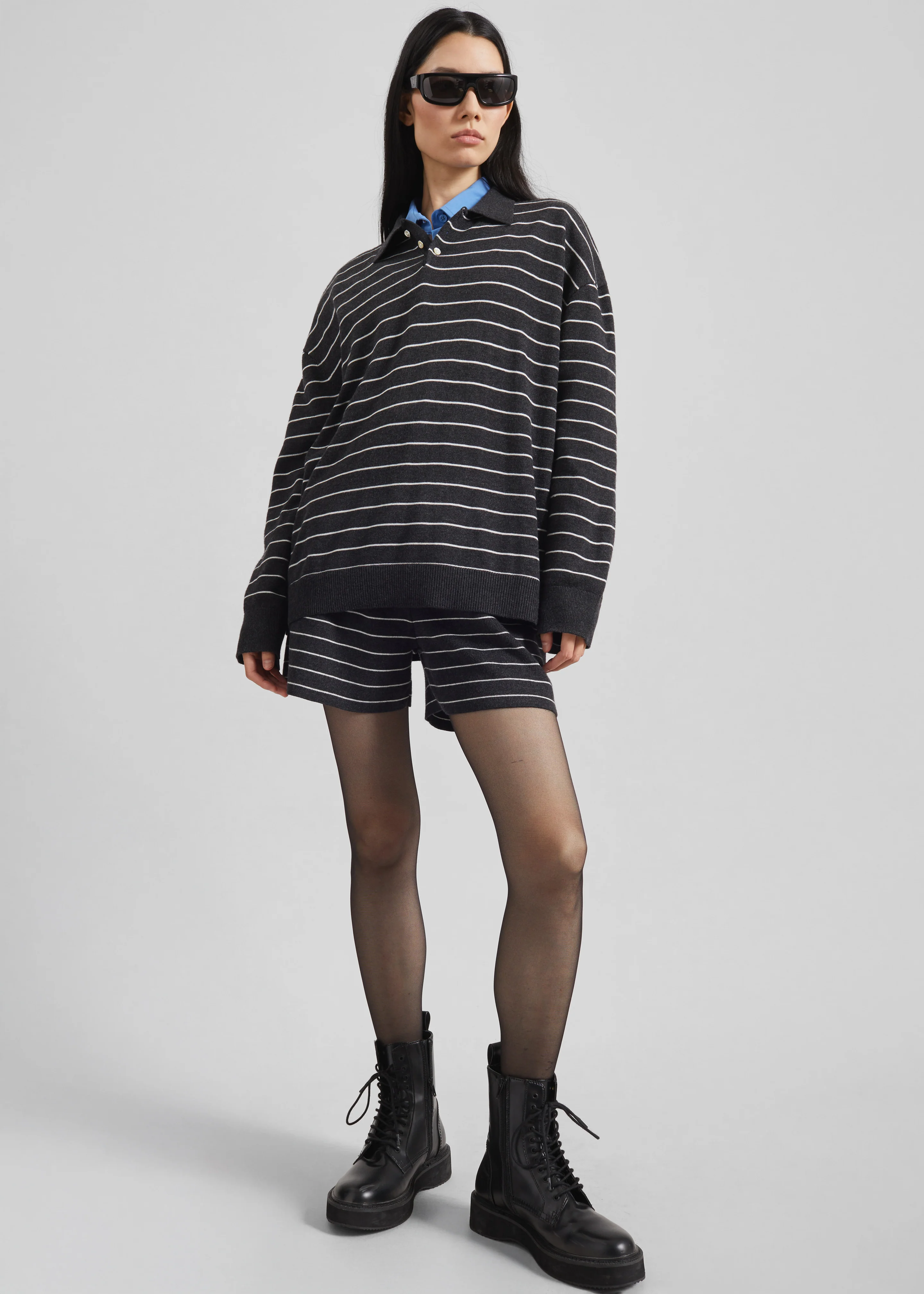 Nolma Knit Shorts - Grey/White Stripe