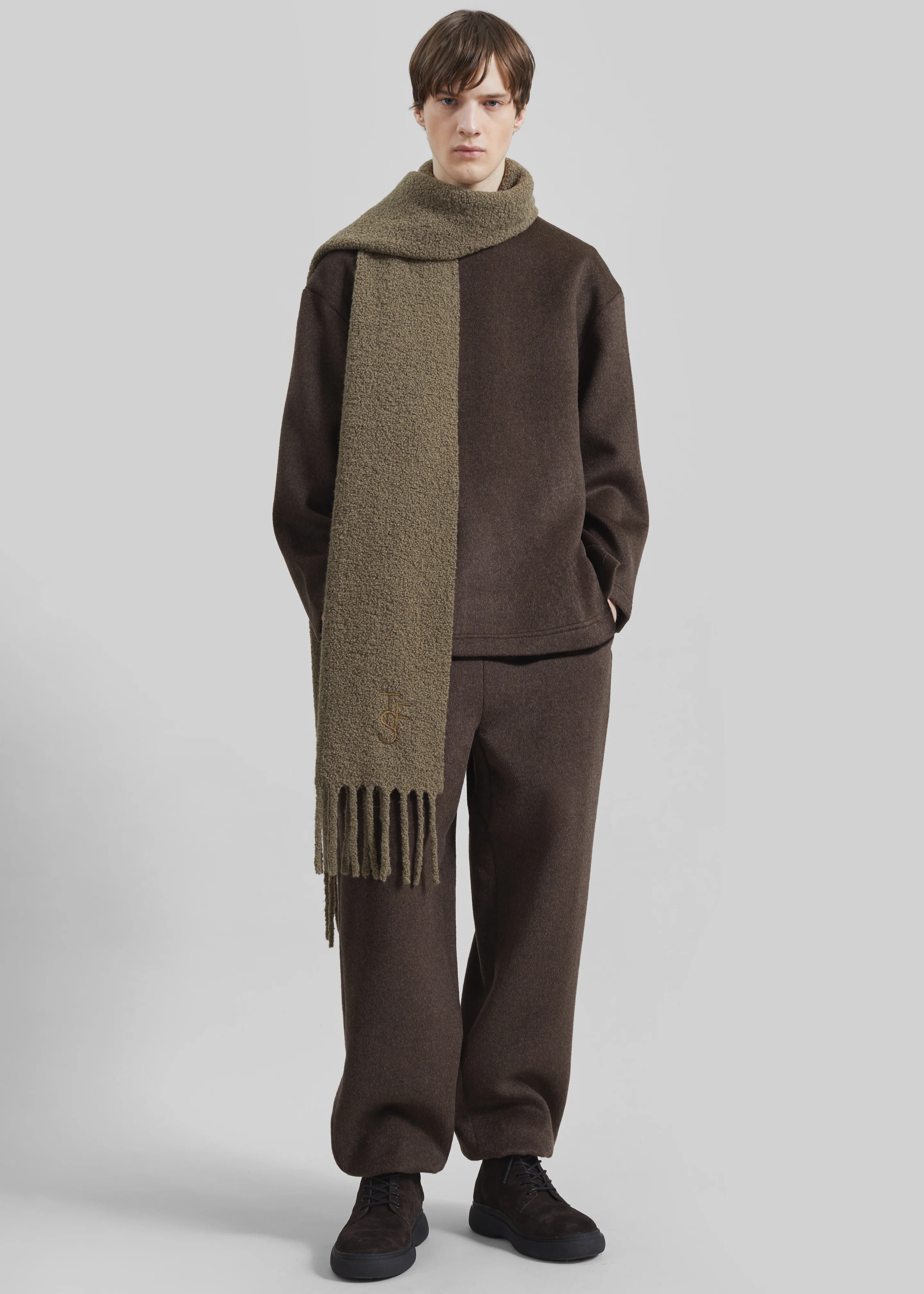 Olari Alpaca Blend Boucle Scarf - Olive - Image 5