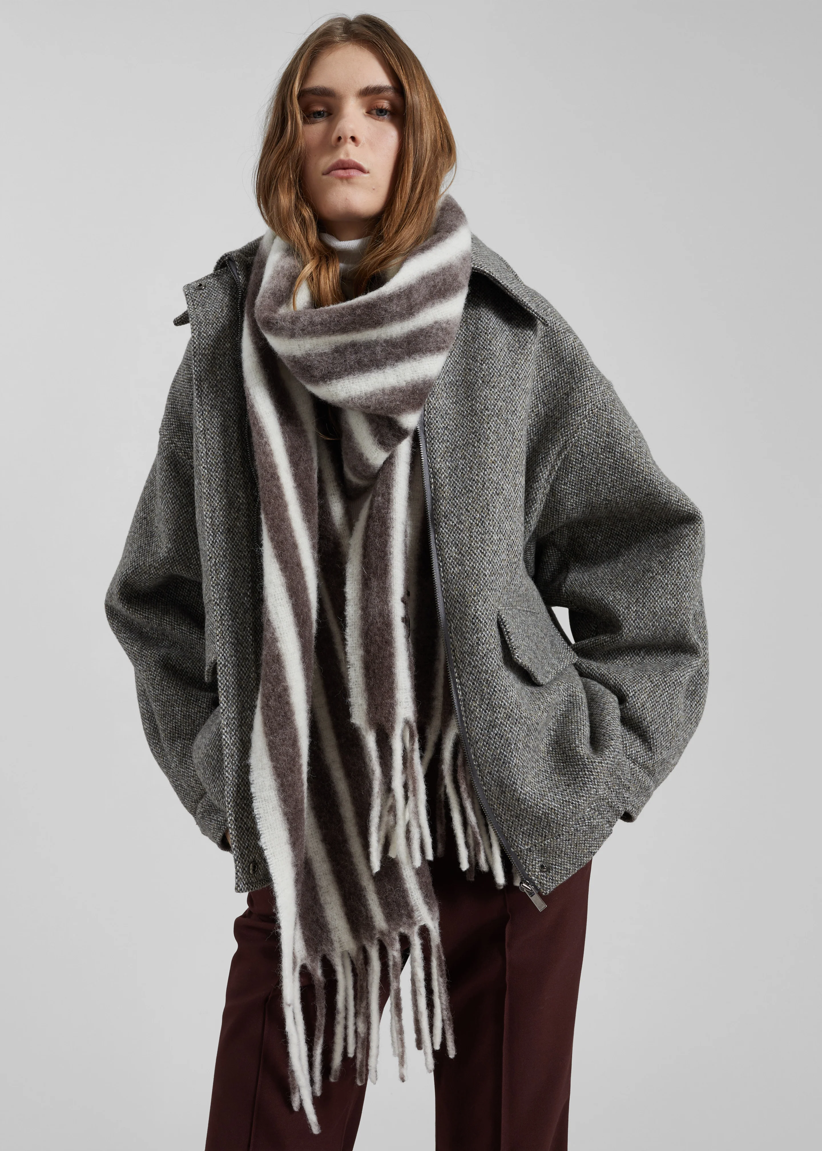 Olari Alpaca Blend Scarf - Brown/White Stripe - Image 3