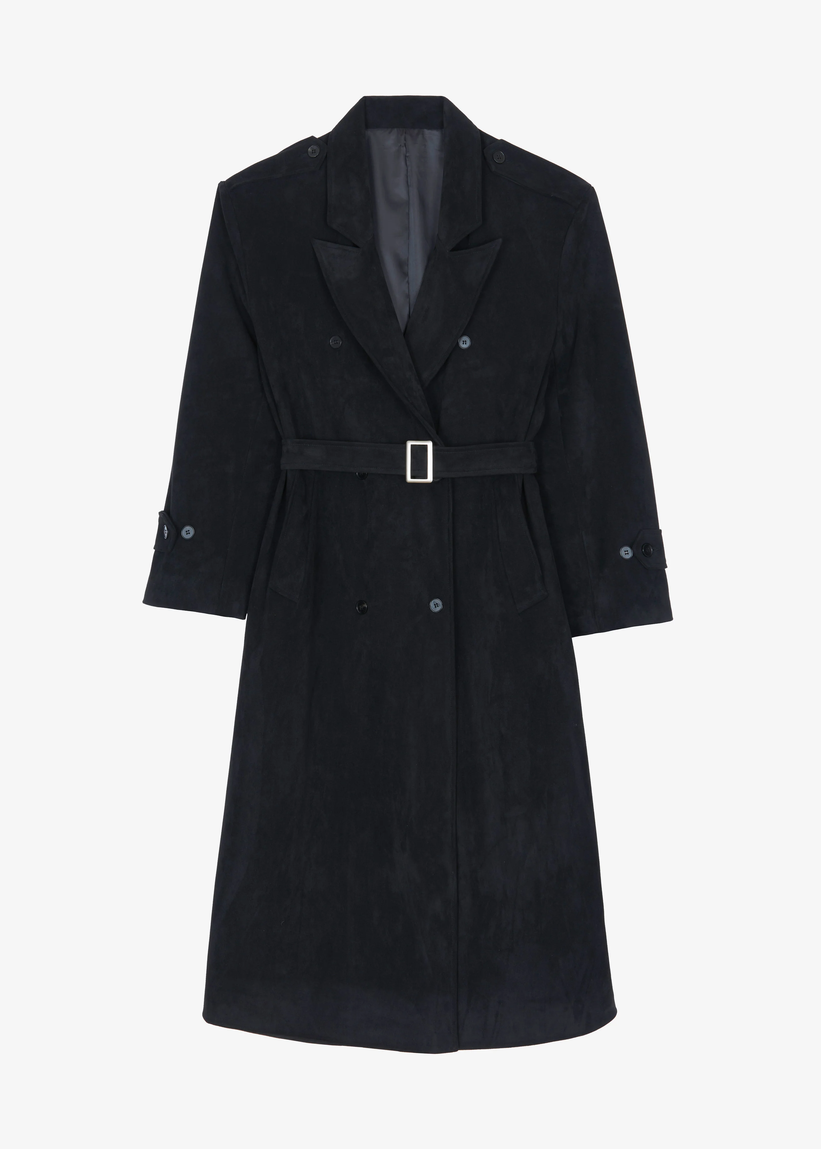 Peoria Faux Suede Trench Coat - Black - Image 10