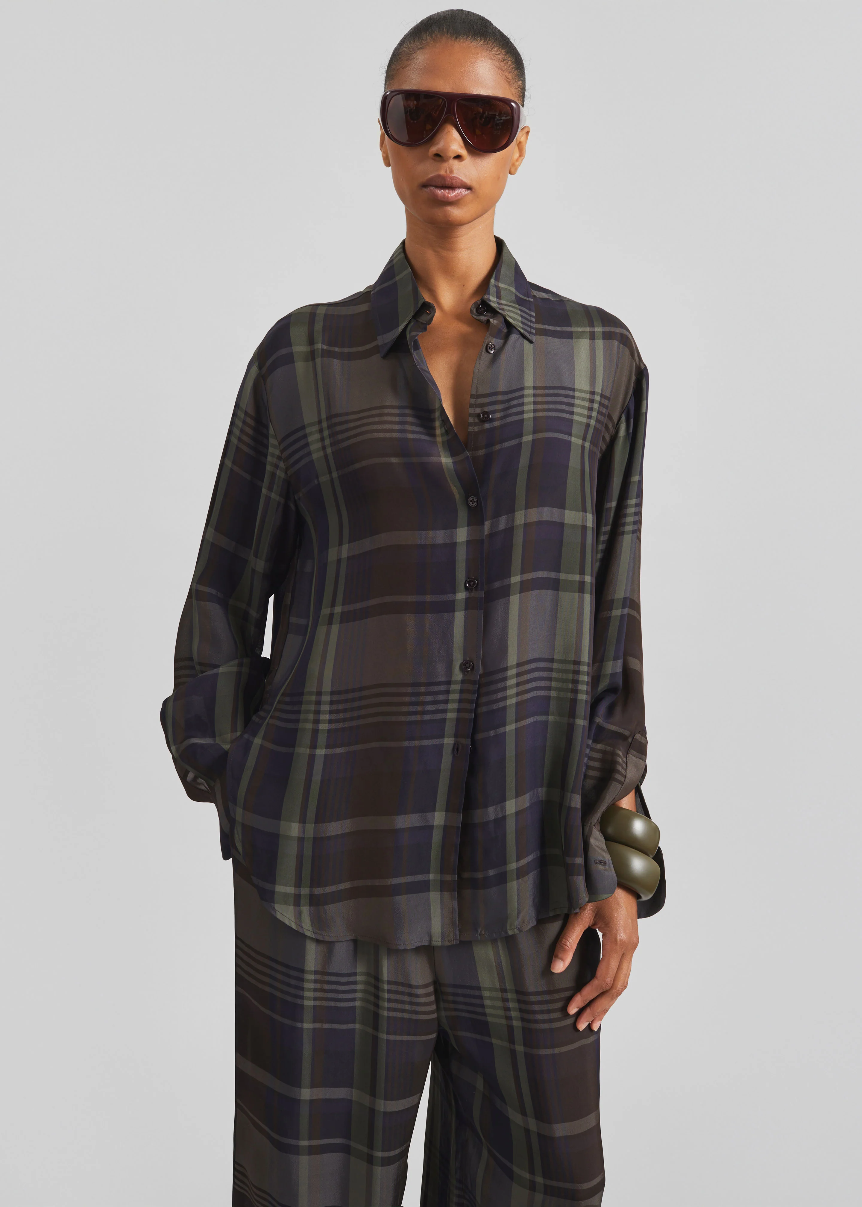 Peri Sheer Fluid Shirt - Navy Tartan - Image 3