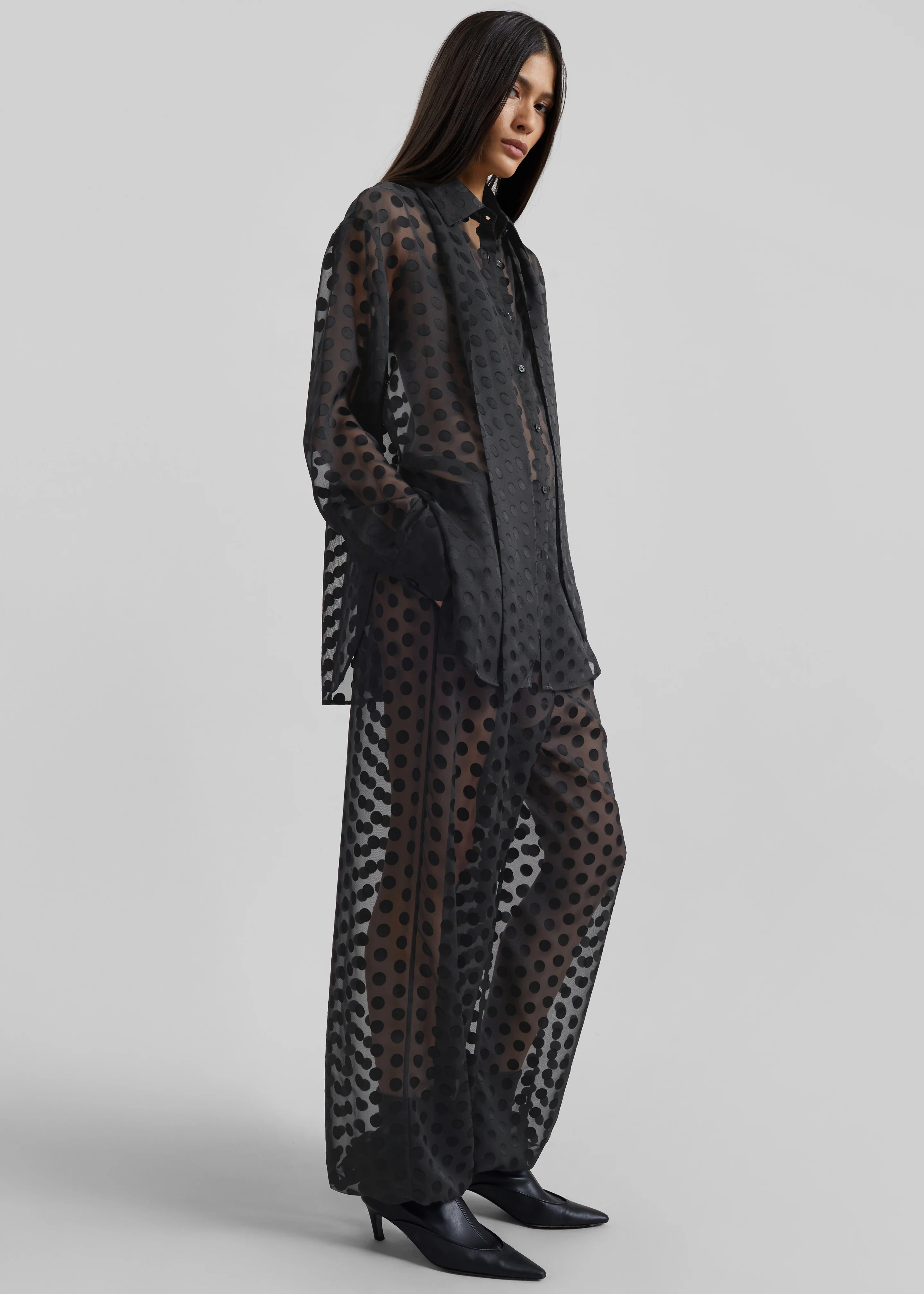 Peri Sheer Tie-Neck Shirt - Black Polka Dot - Image 6
