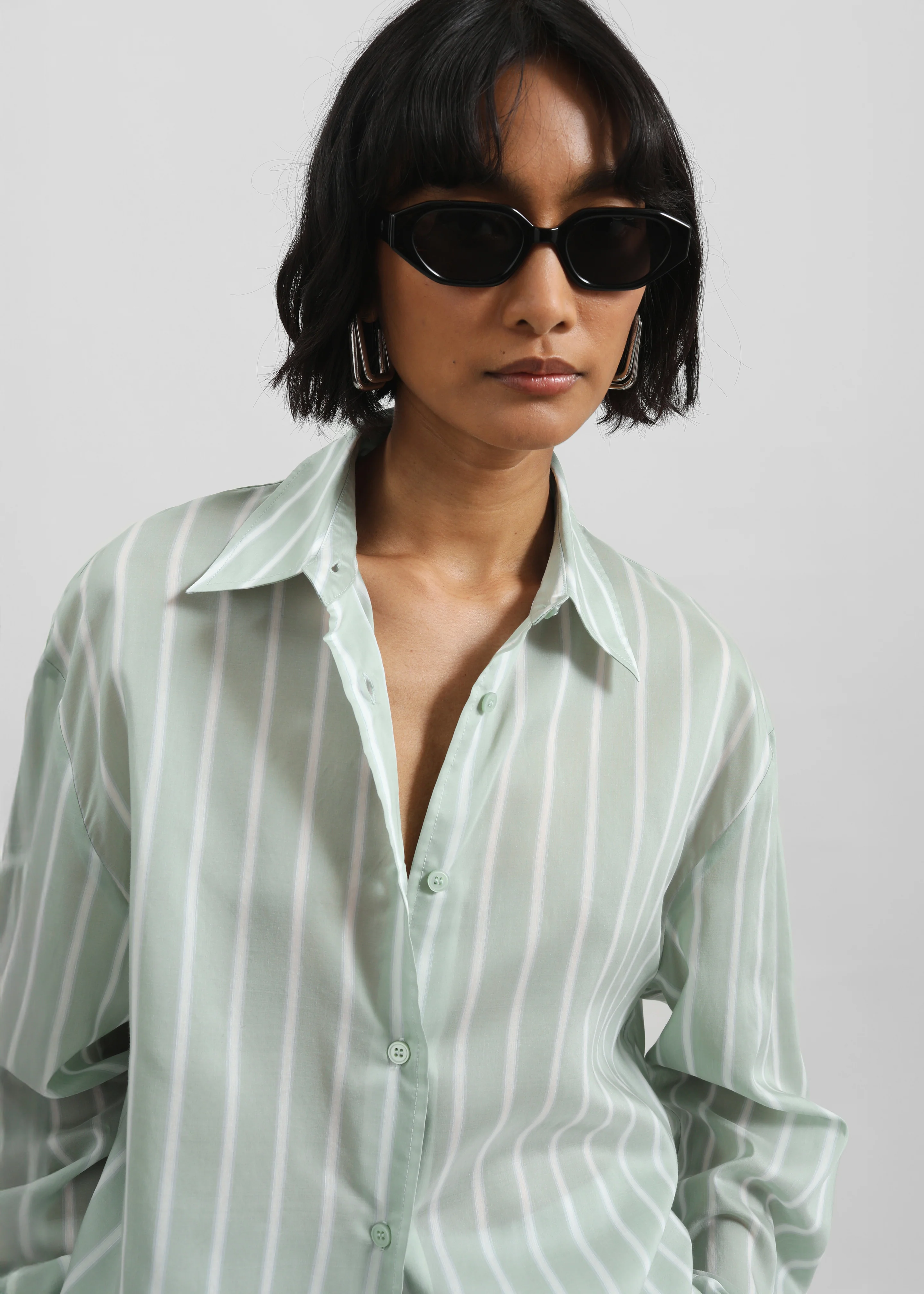 Peri Silk Shirt - Green Stripe - Image 3