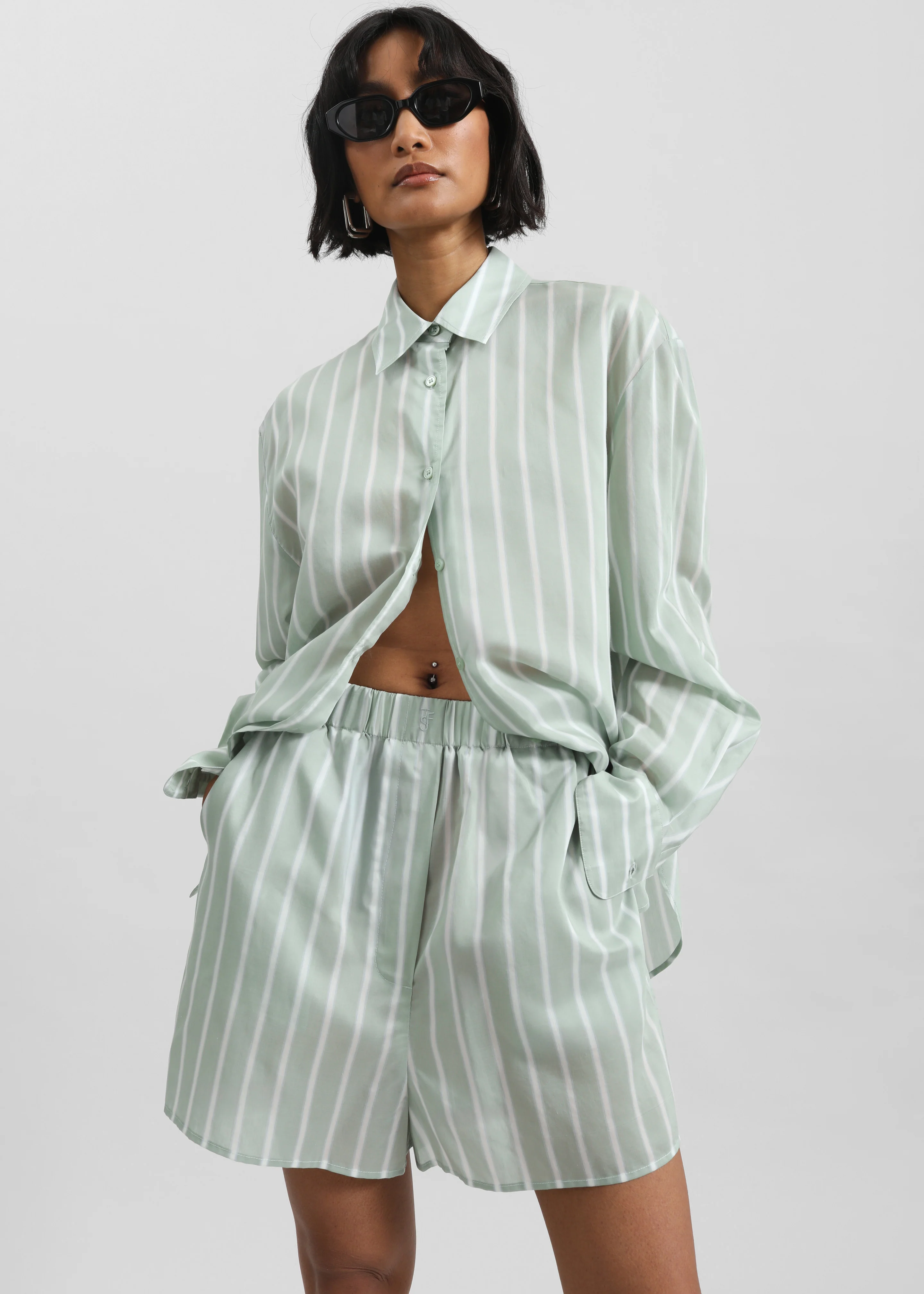 Peri Silk Shirt - Green Stripe - Image 4