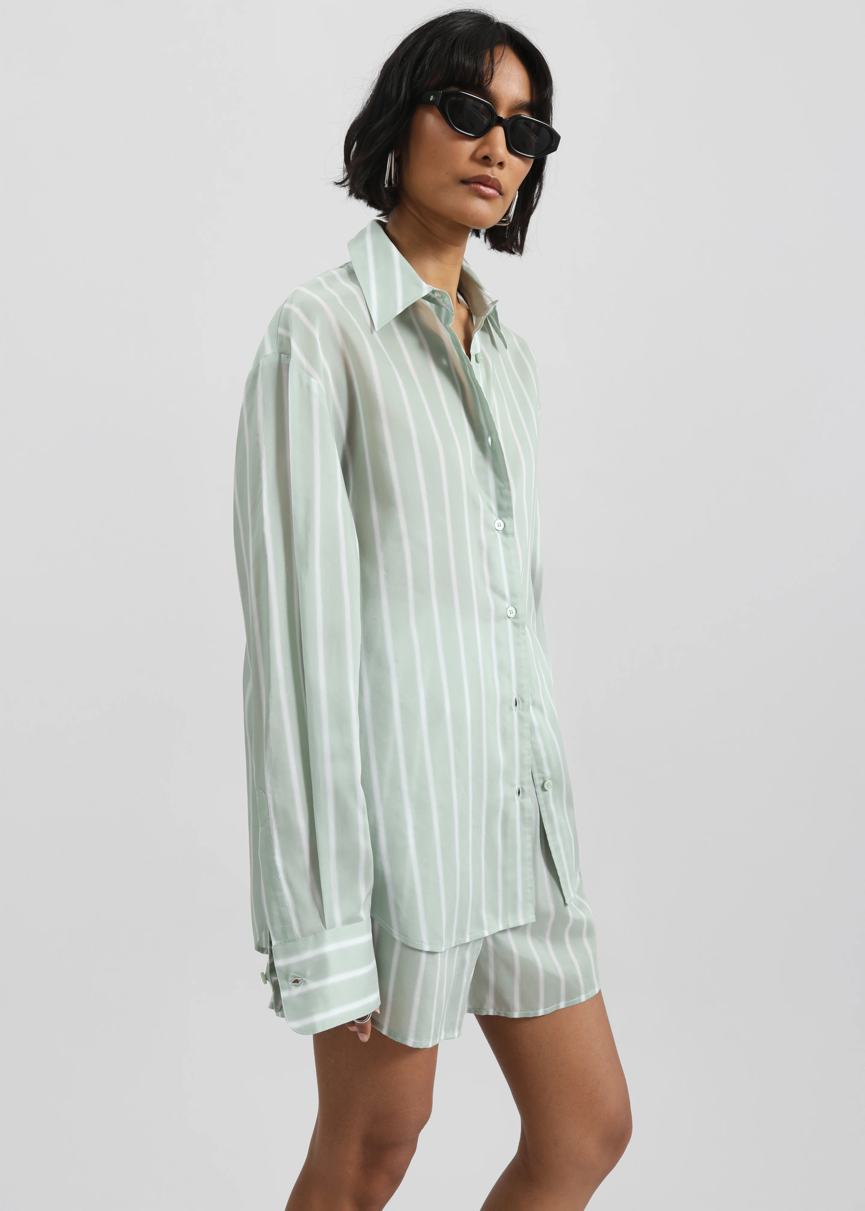 Peri Silk Shirt - Green Stripe - Image 5