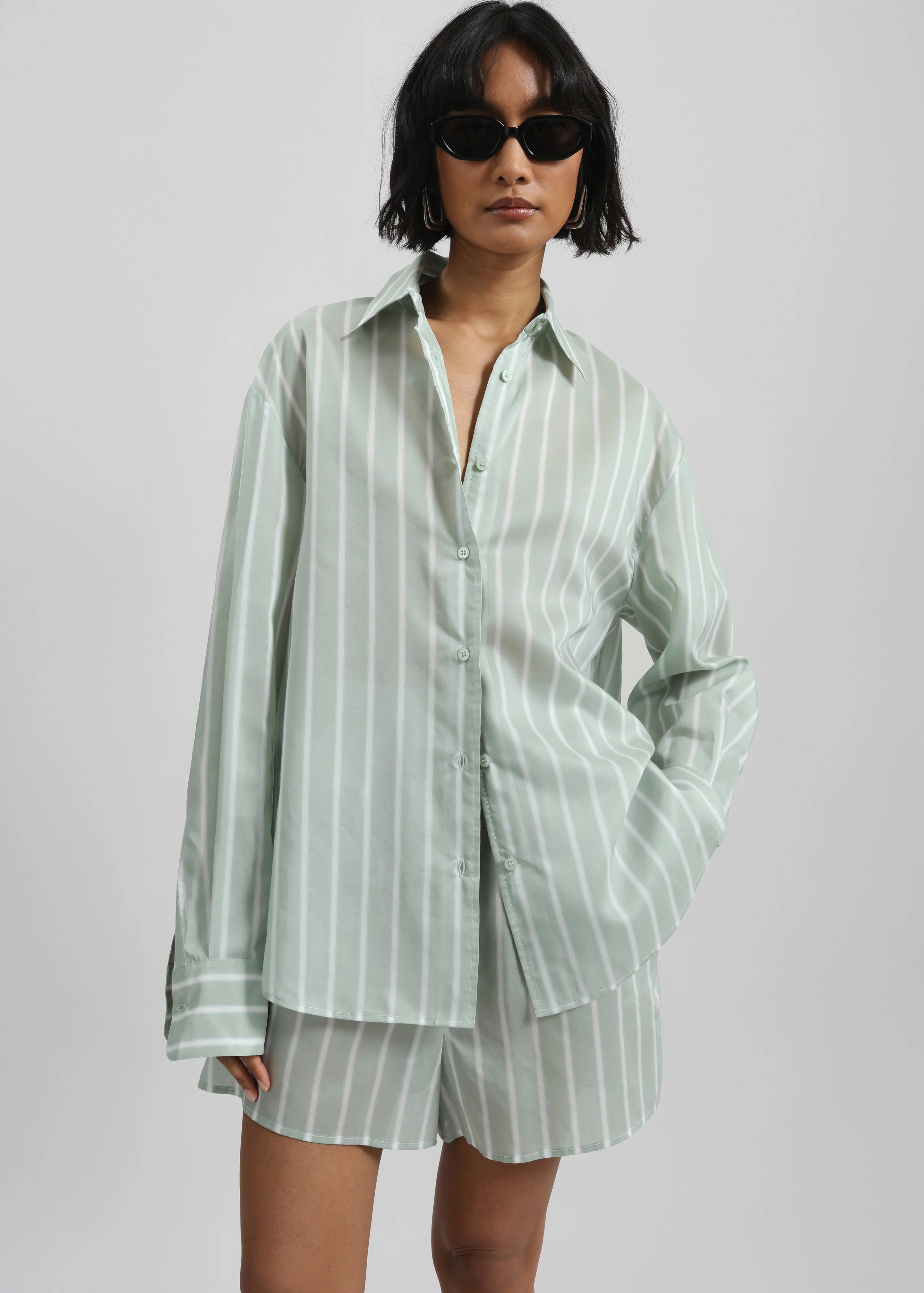Peri Silk Shirt - Green Stripe - Image 6