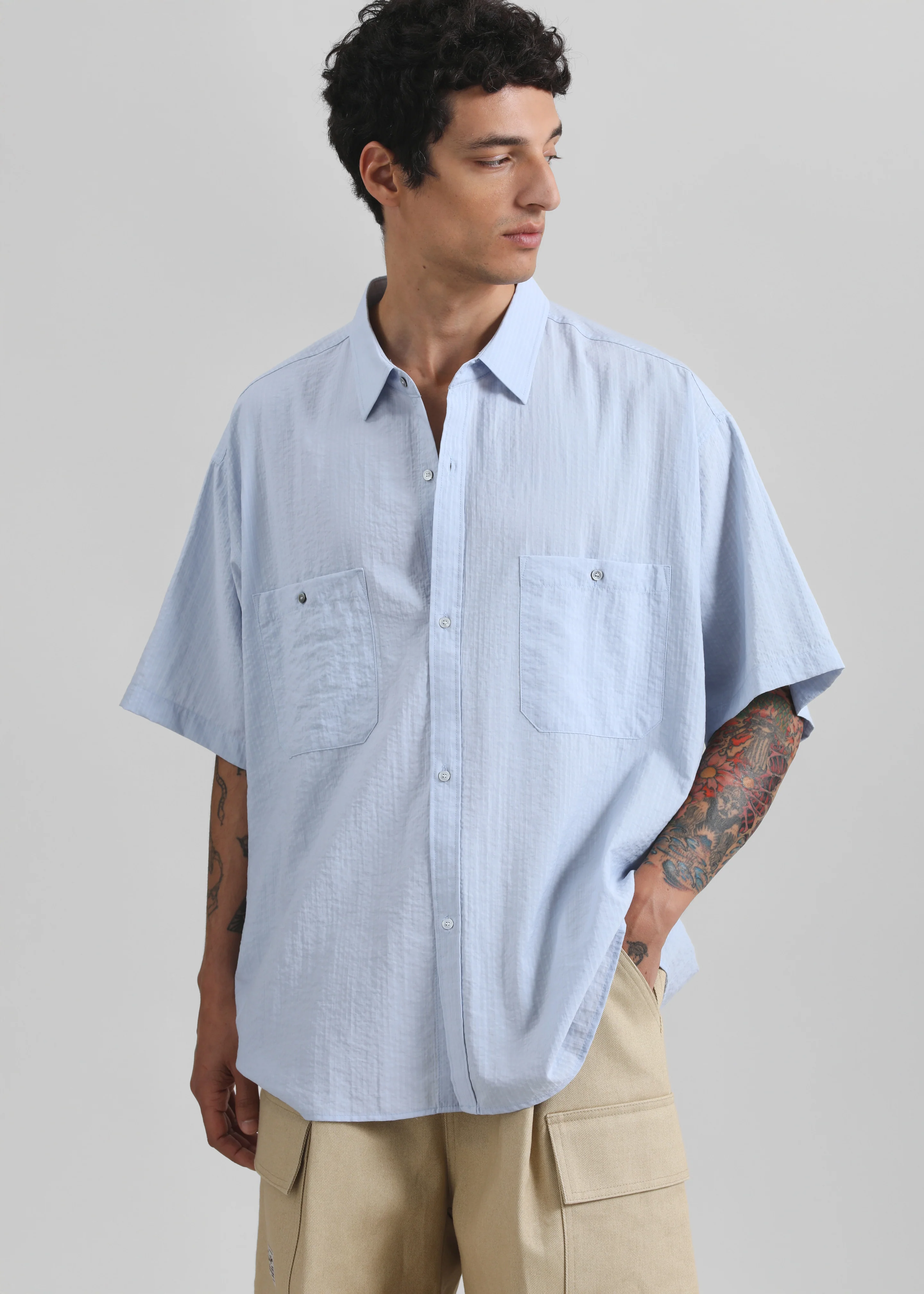 Preston Fluid Striped Shirt - Sky Blue