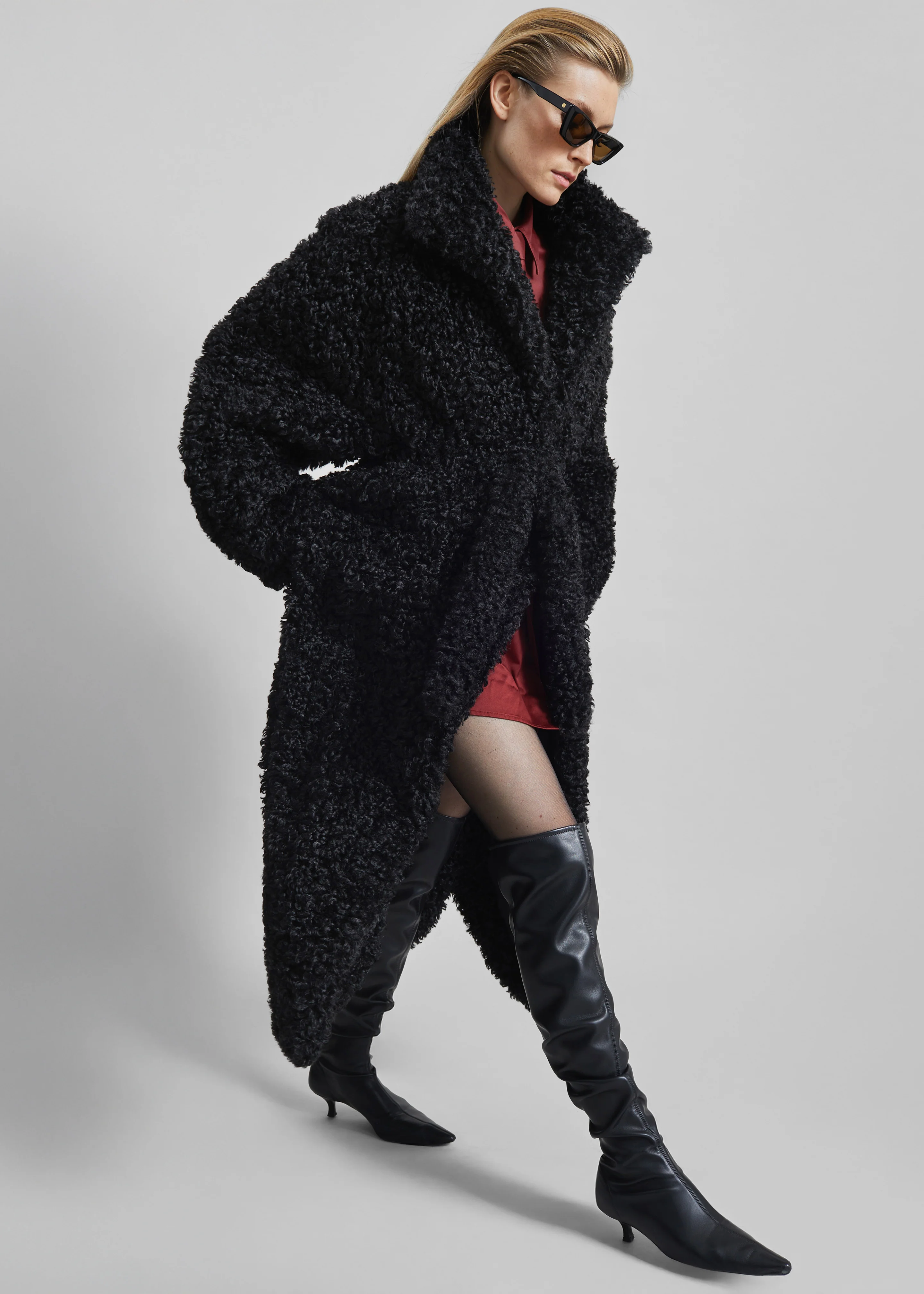 Ravello Faux Shearling Robe Coat - Black - Image 4