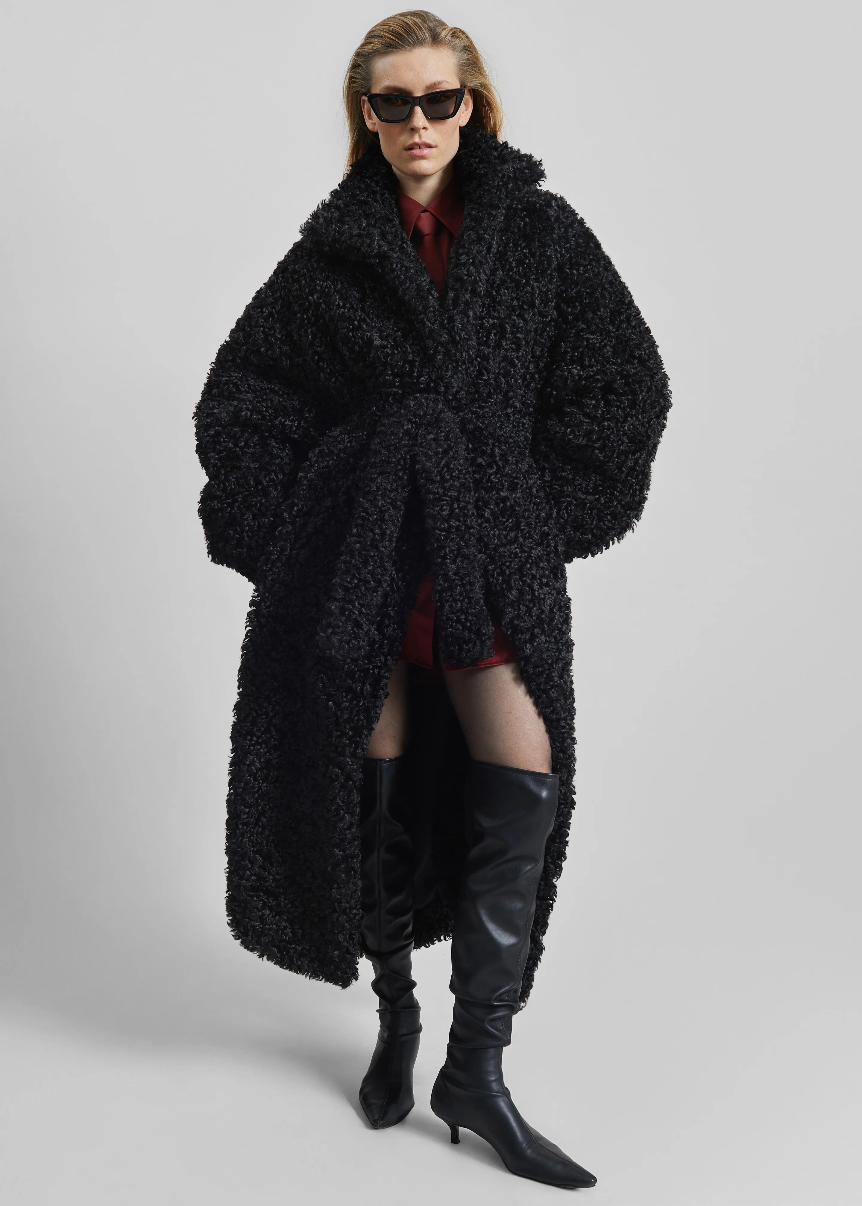 Ravello Faux Shearling Robe Coat - Black - Image 6