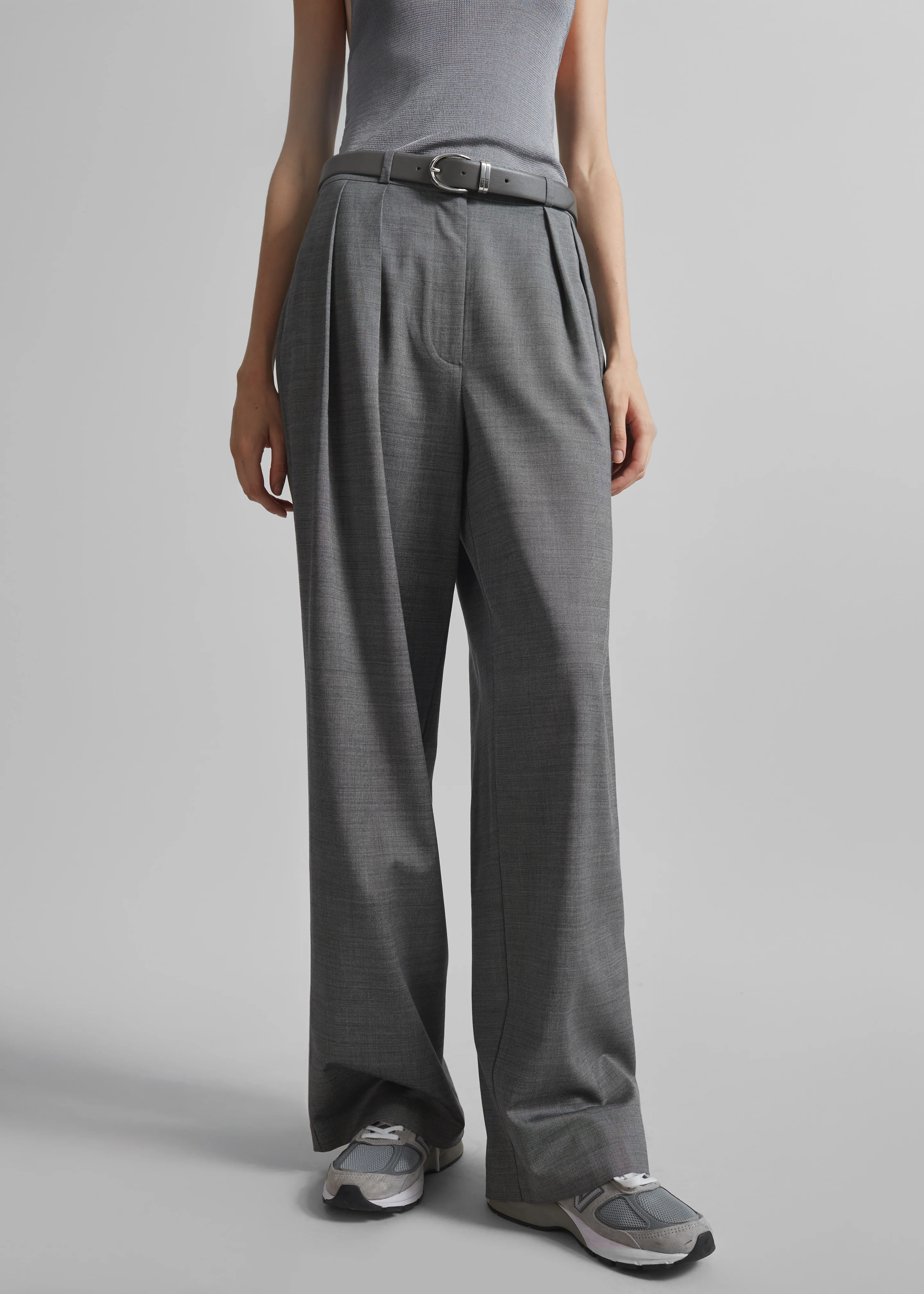 Ripley Pleated Trousers - Grey Melange - Image 3