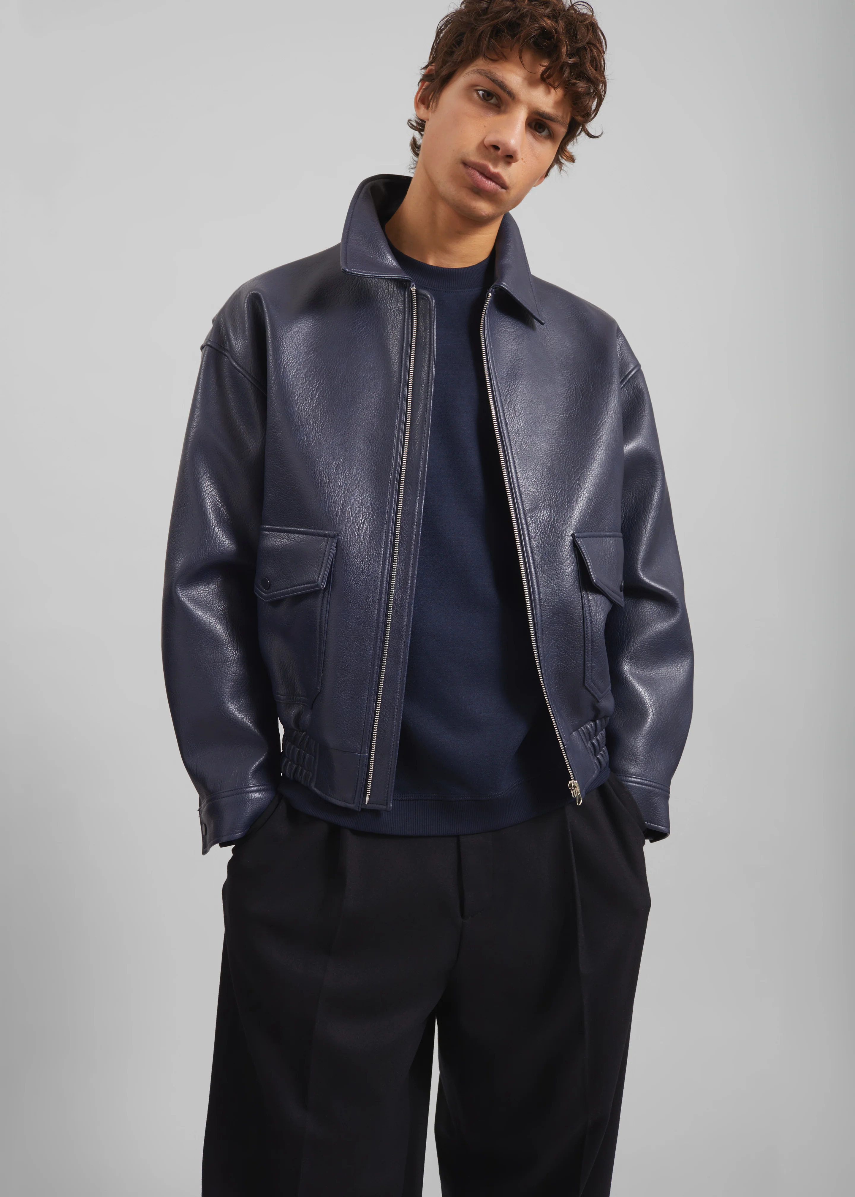 Rohan Faux Leather Jacket - Navy