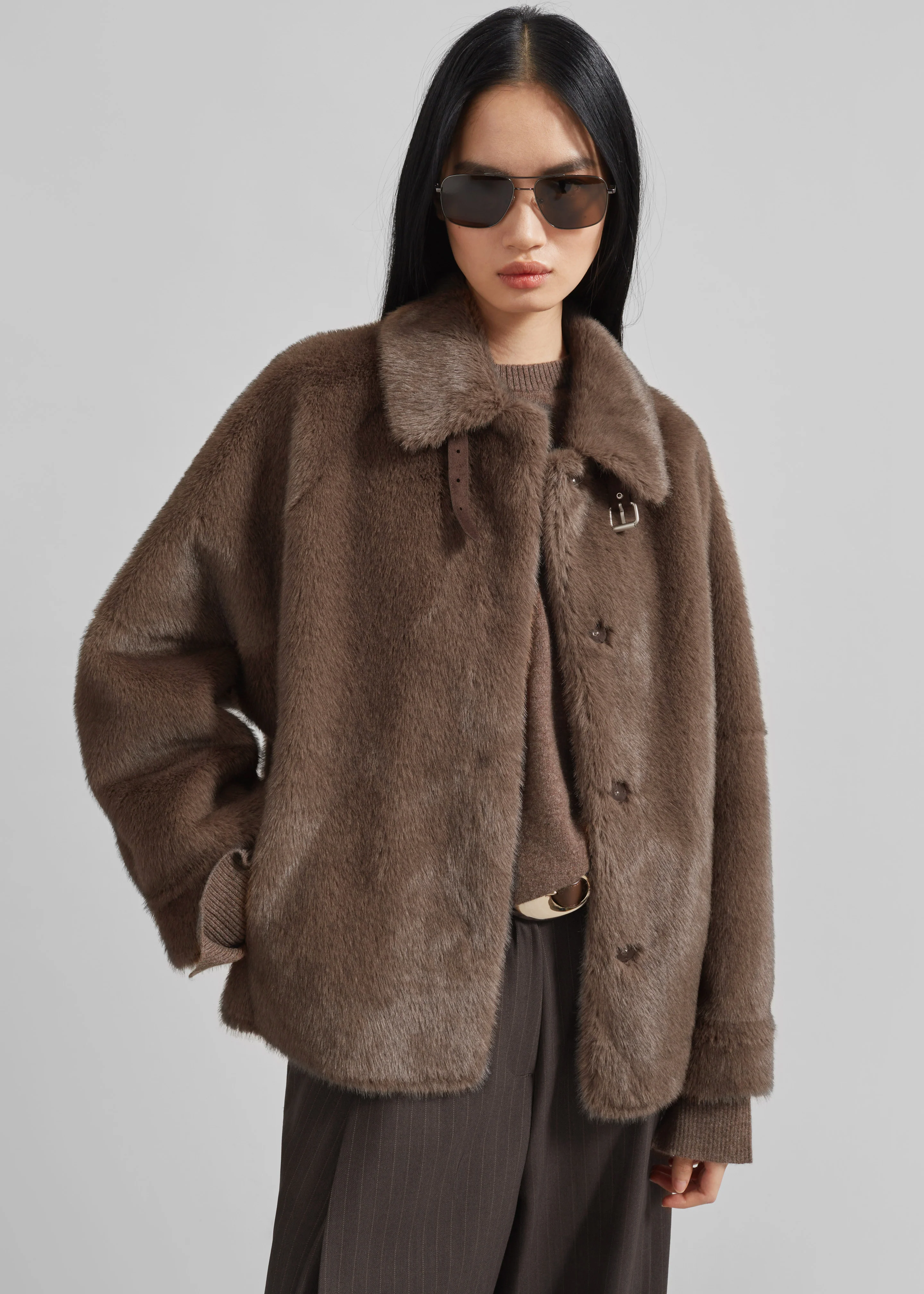 Senja Faux Fur Jacket - Brown - Image 6