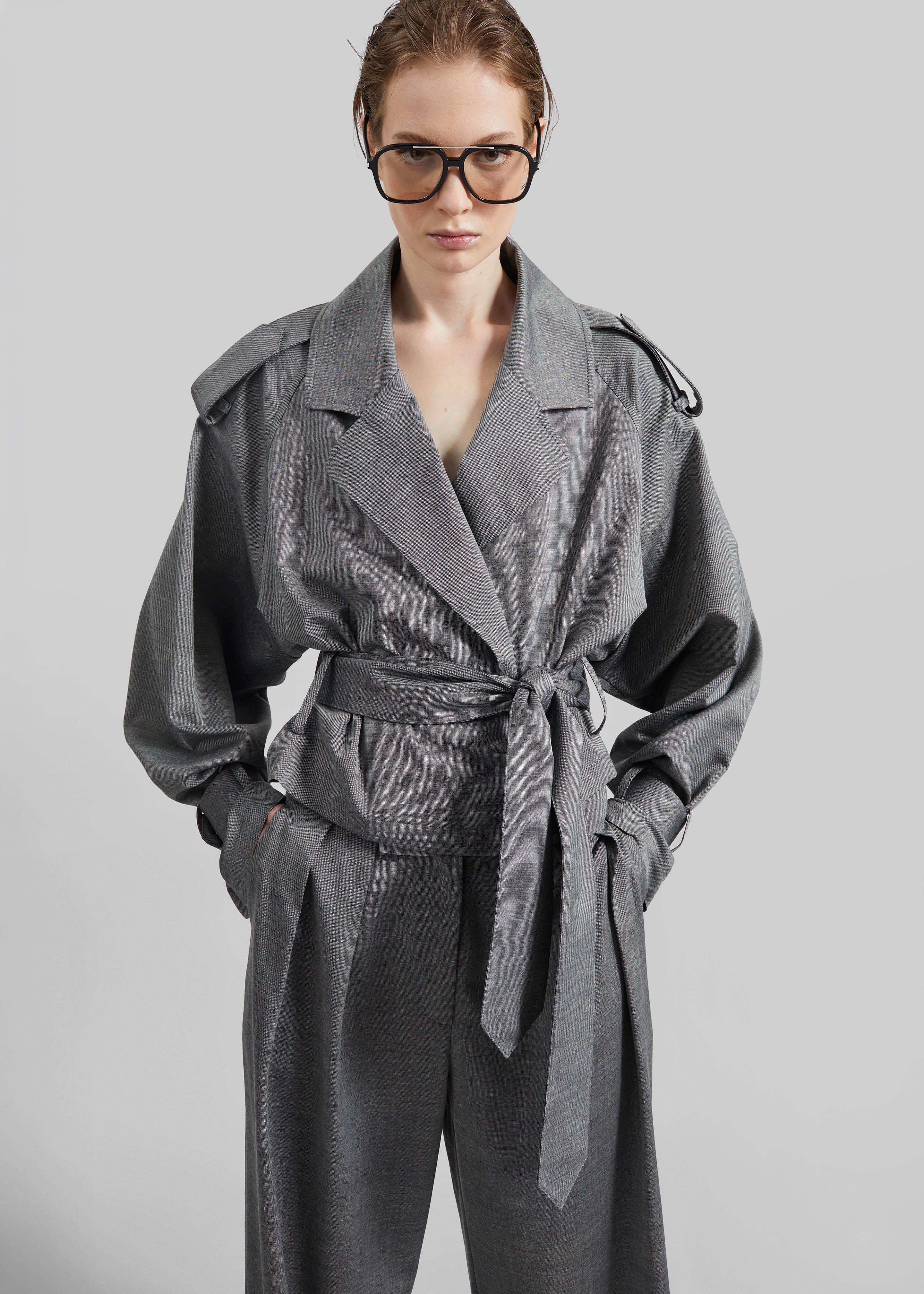 Simona Short Trench - Grey Melange - Image 10