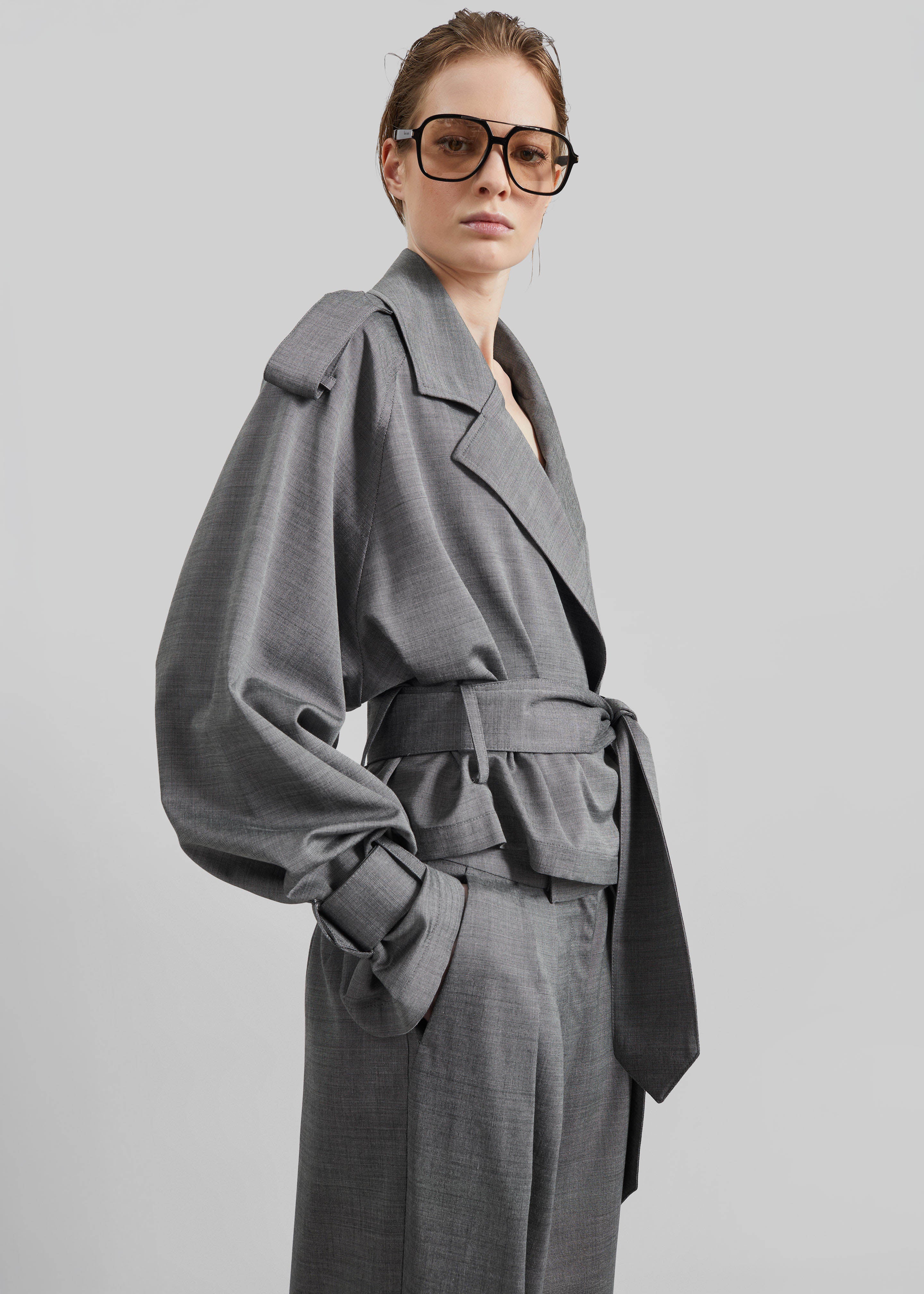 Simona Short Trench - Grey Melange - Image 13