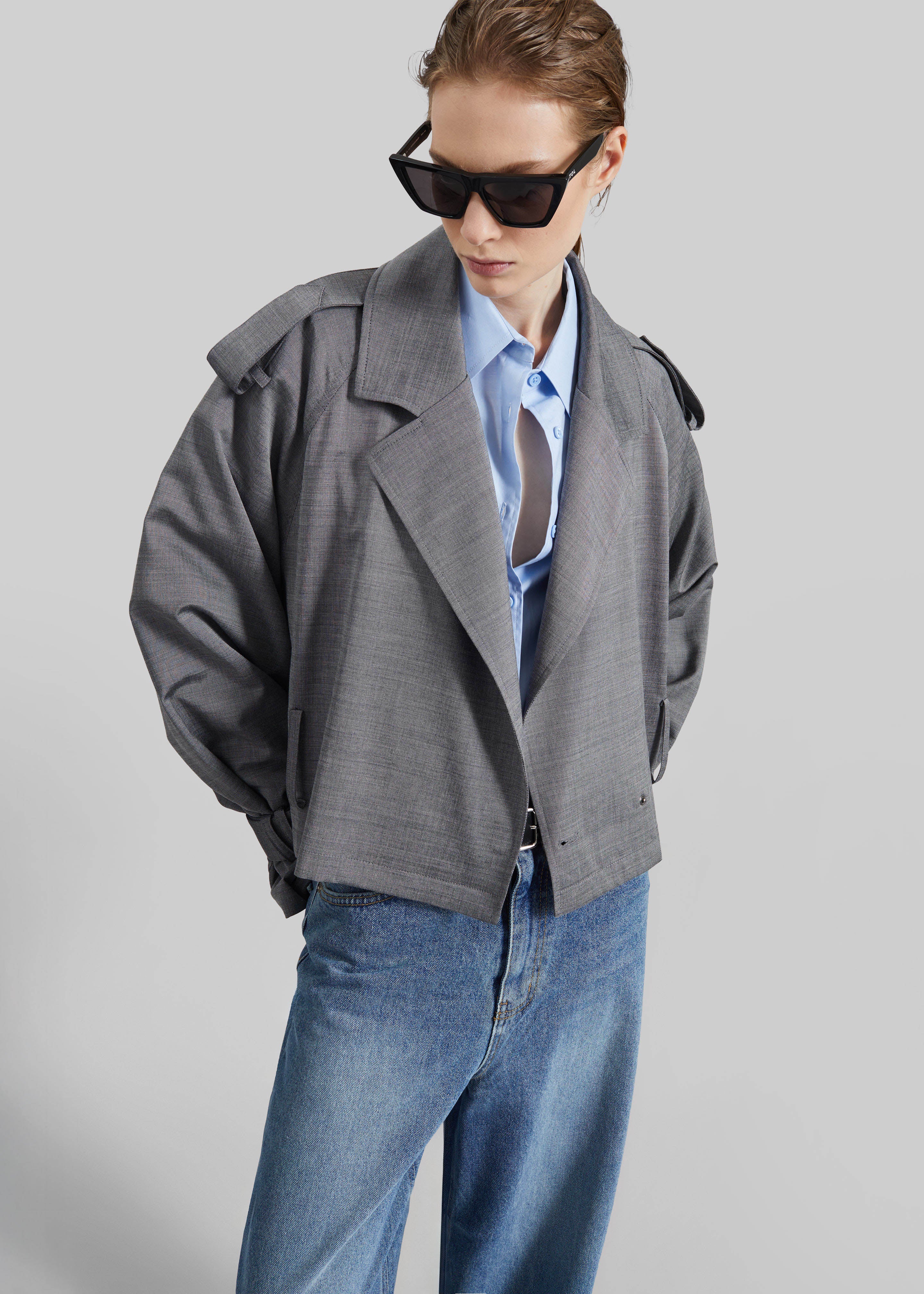 Simona Short Trench - Grey Melange - Image 15