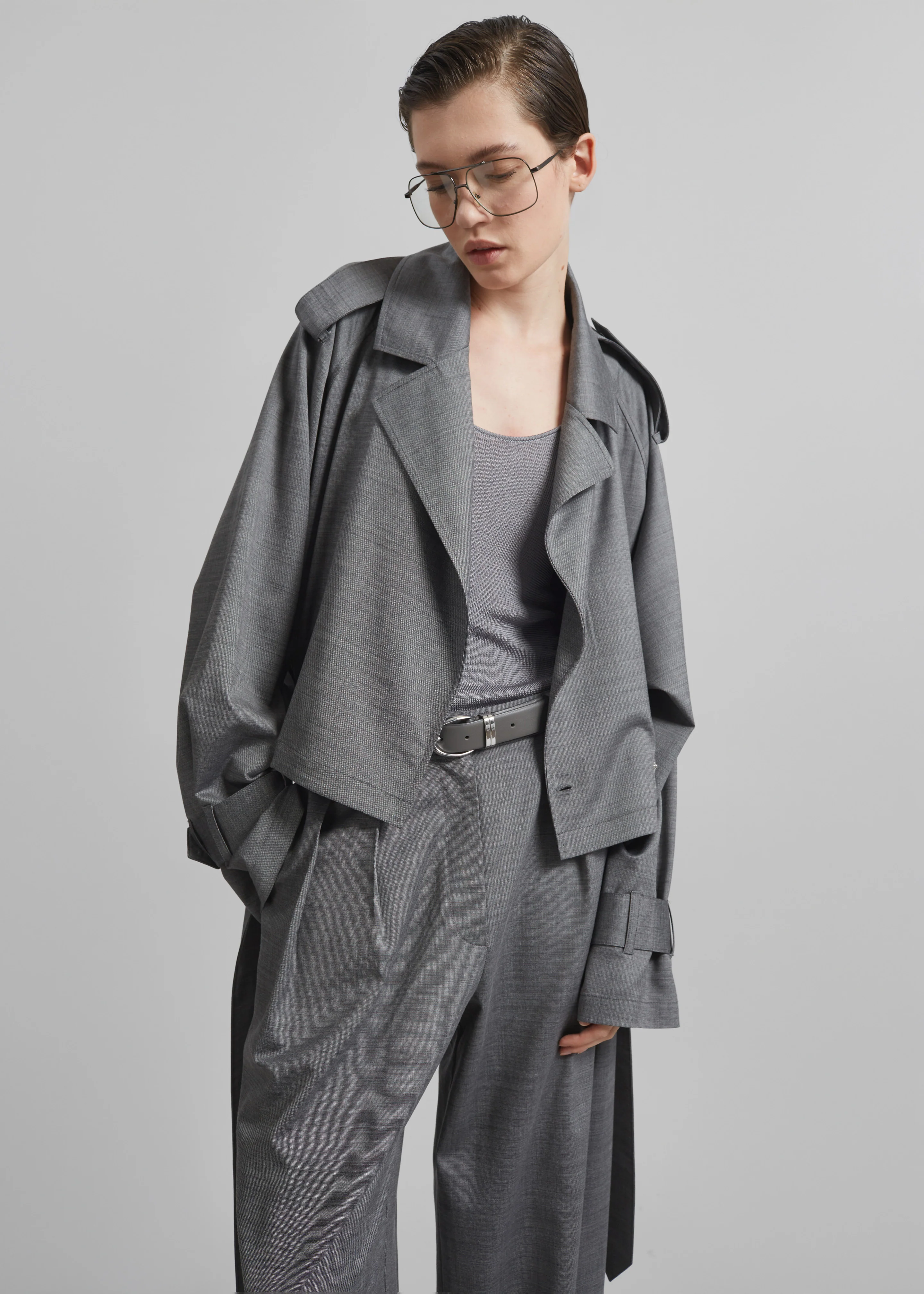 Simona Short Trench - Grey Melange - Image 7
