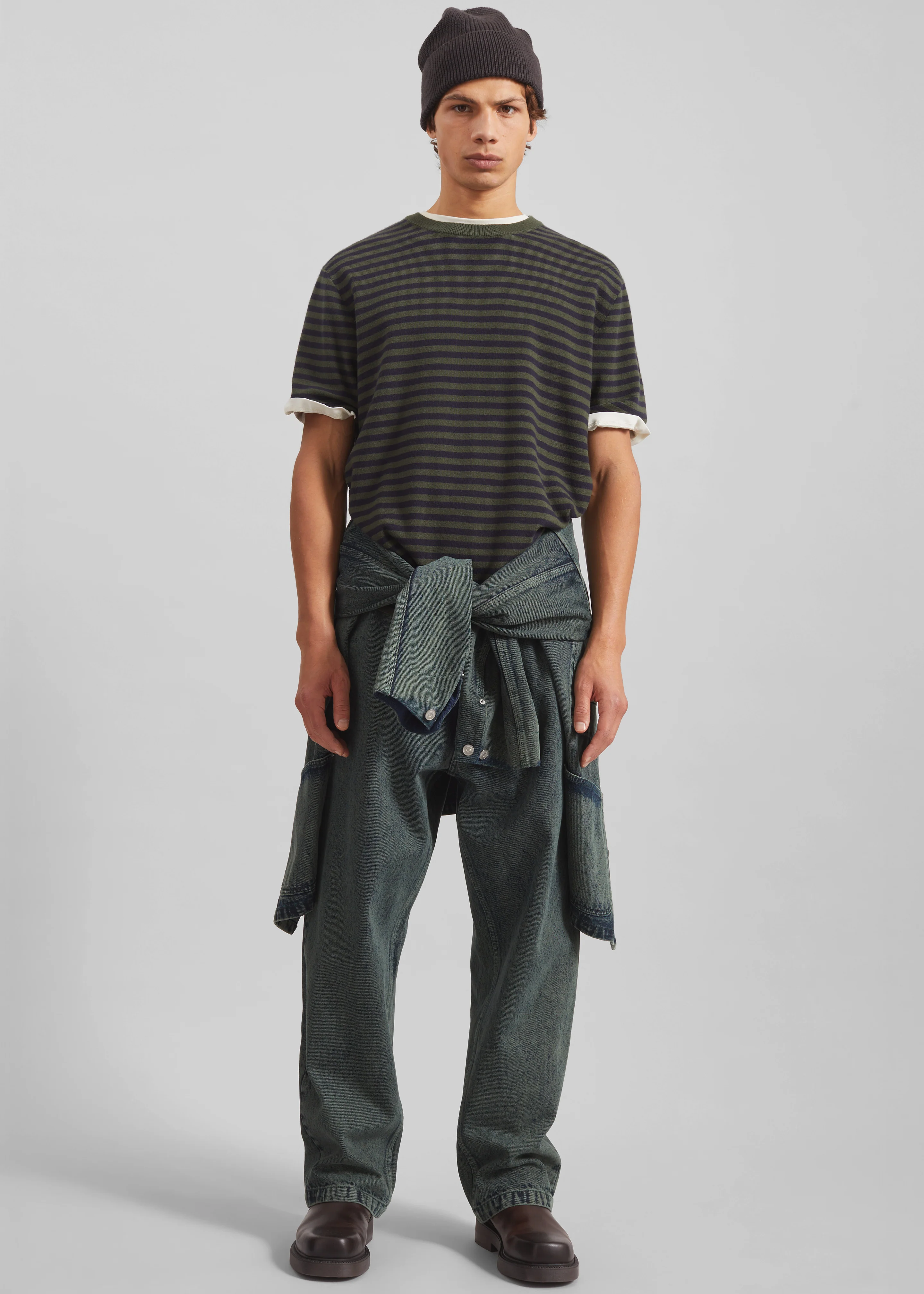 Stanmore Knit T-Shirt - Green/Blue Stripe