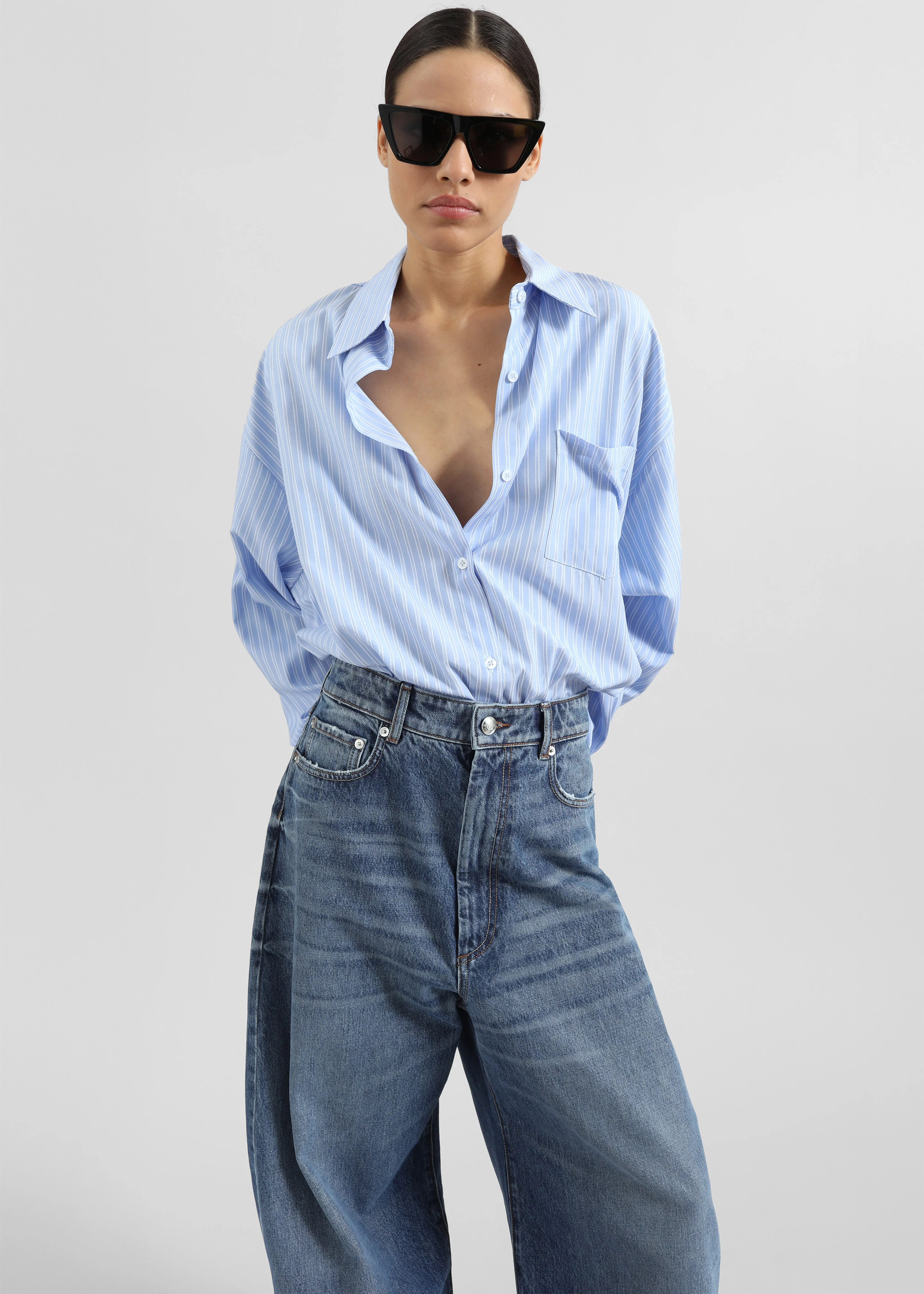 Sukma Striped Oversized Shirt - Blue