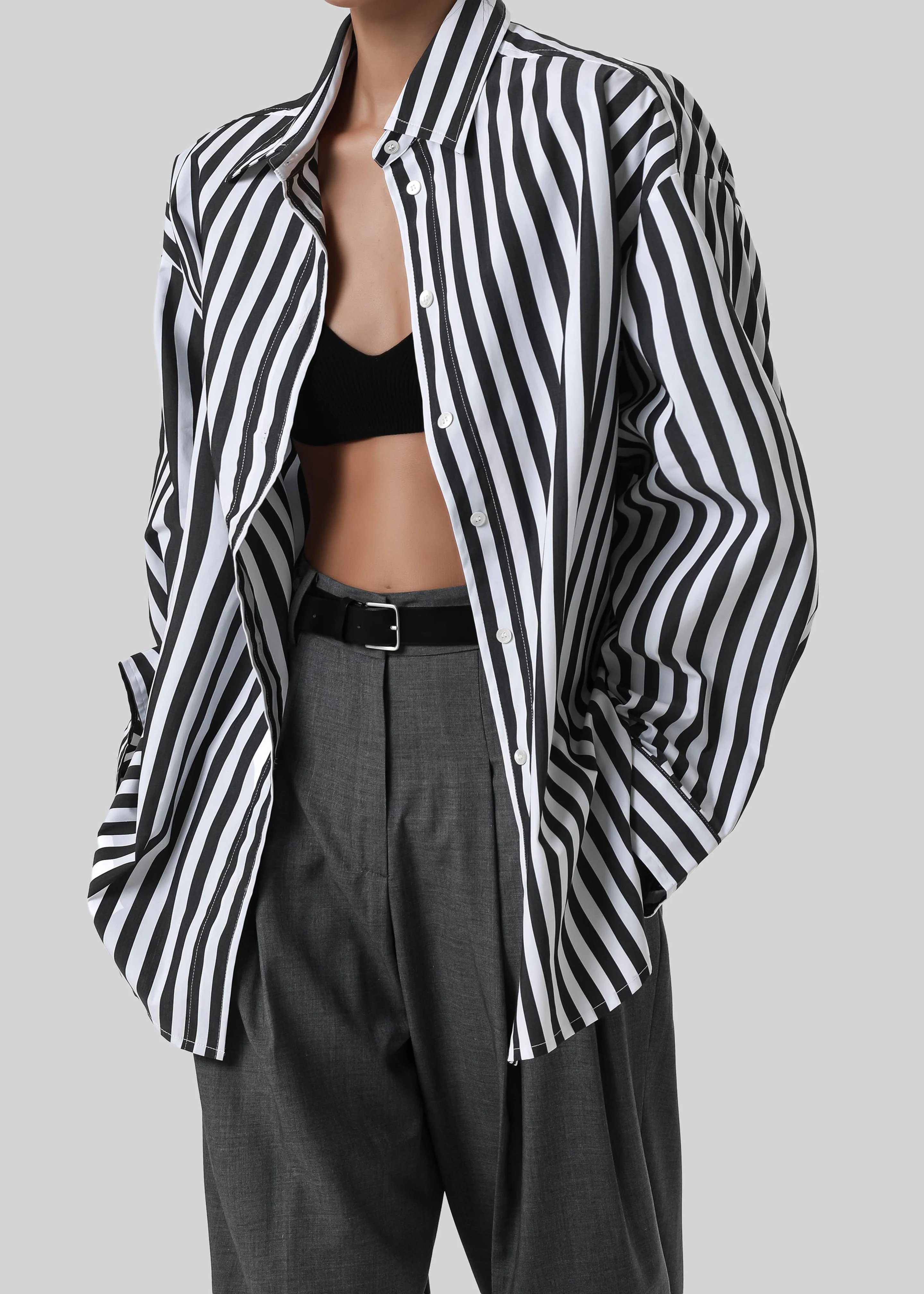 Sylvia Striped Oxford Shirt - Faded Black/White - Image 4