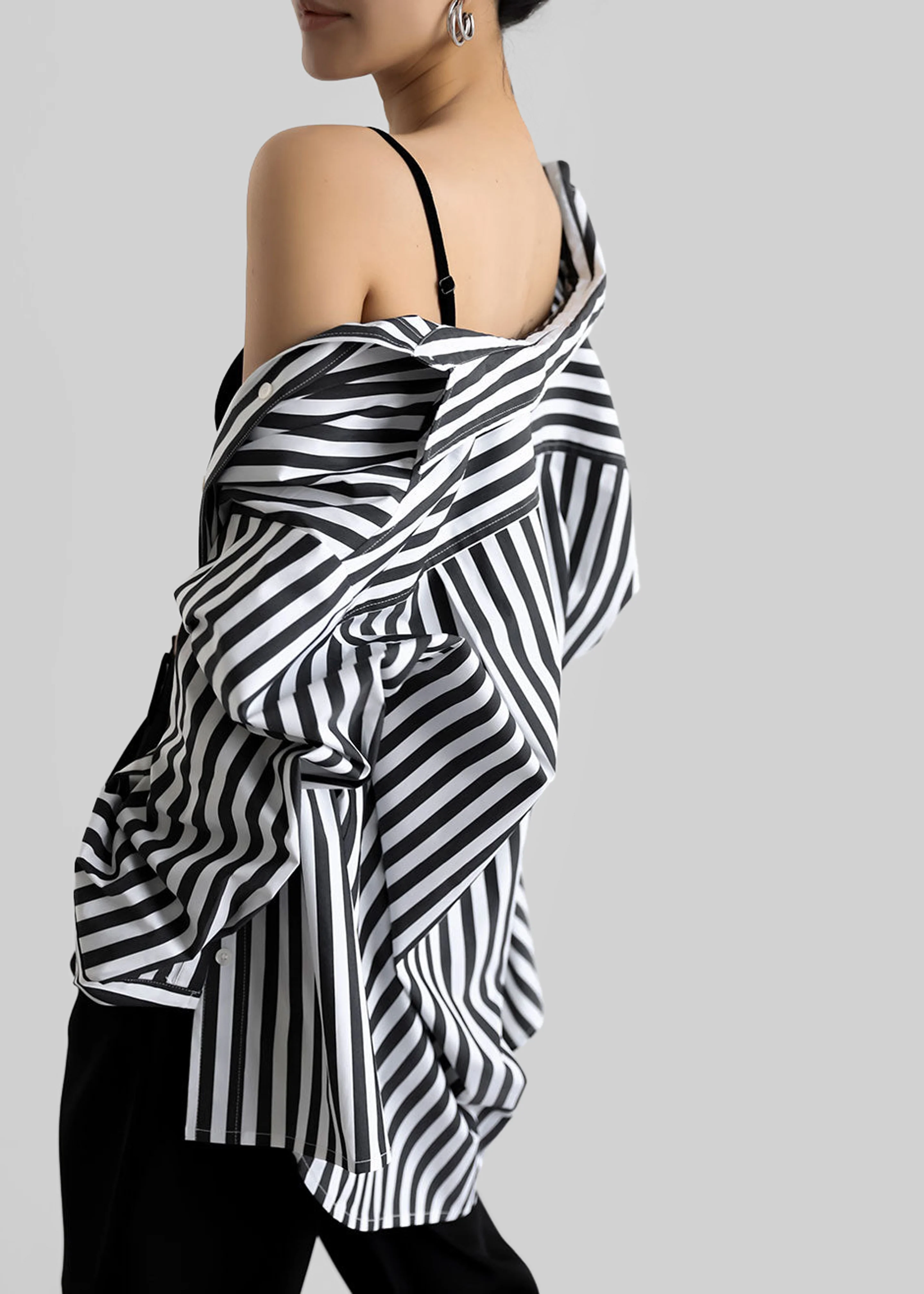 Sylvia Striped Oxford Shirt - Faded Black/White - Image 5