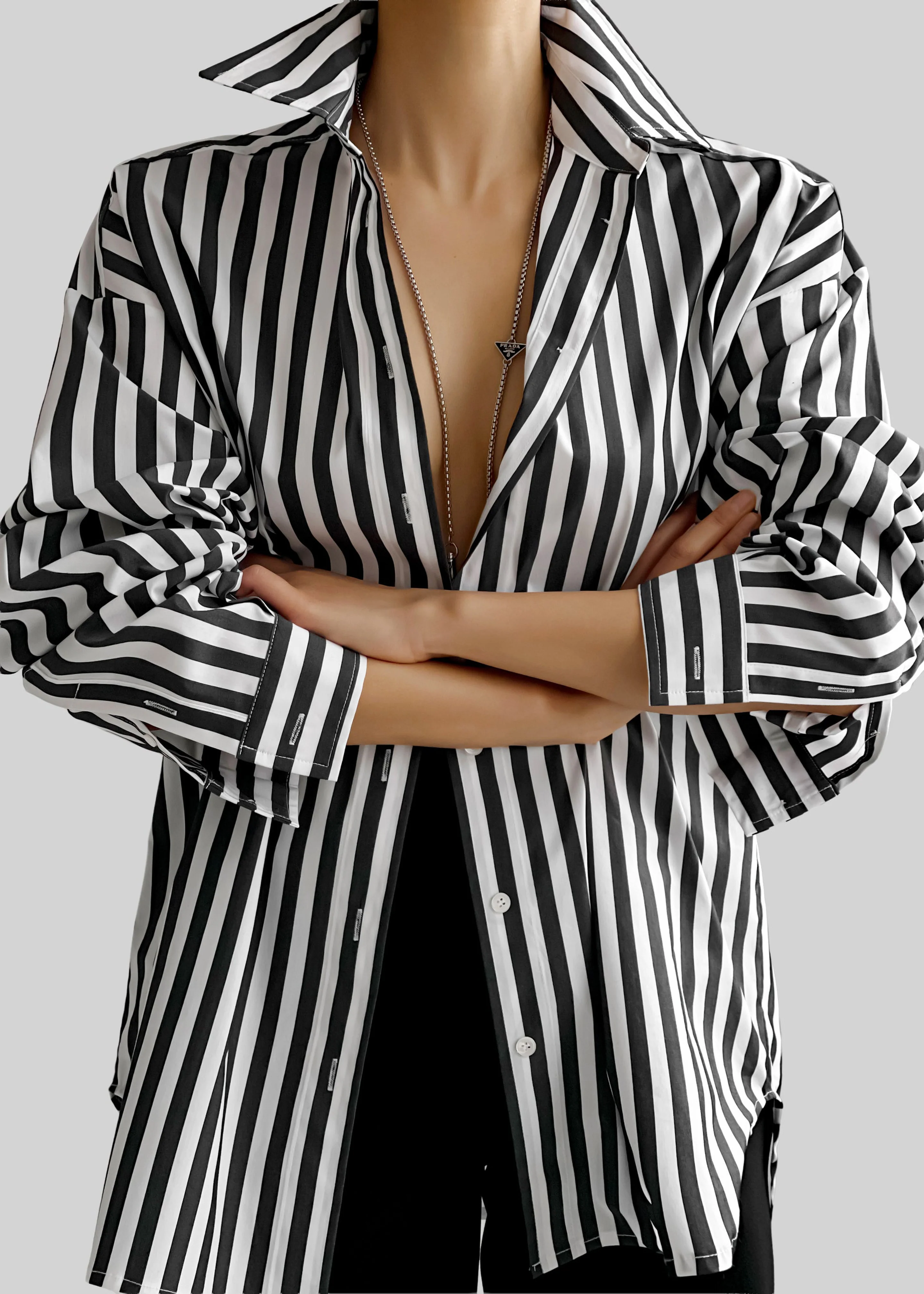 Sylvia Striped Oxford Shirt - Faded Black/White - Image 6