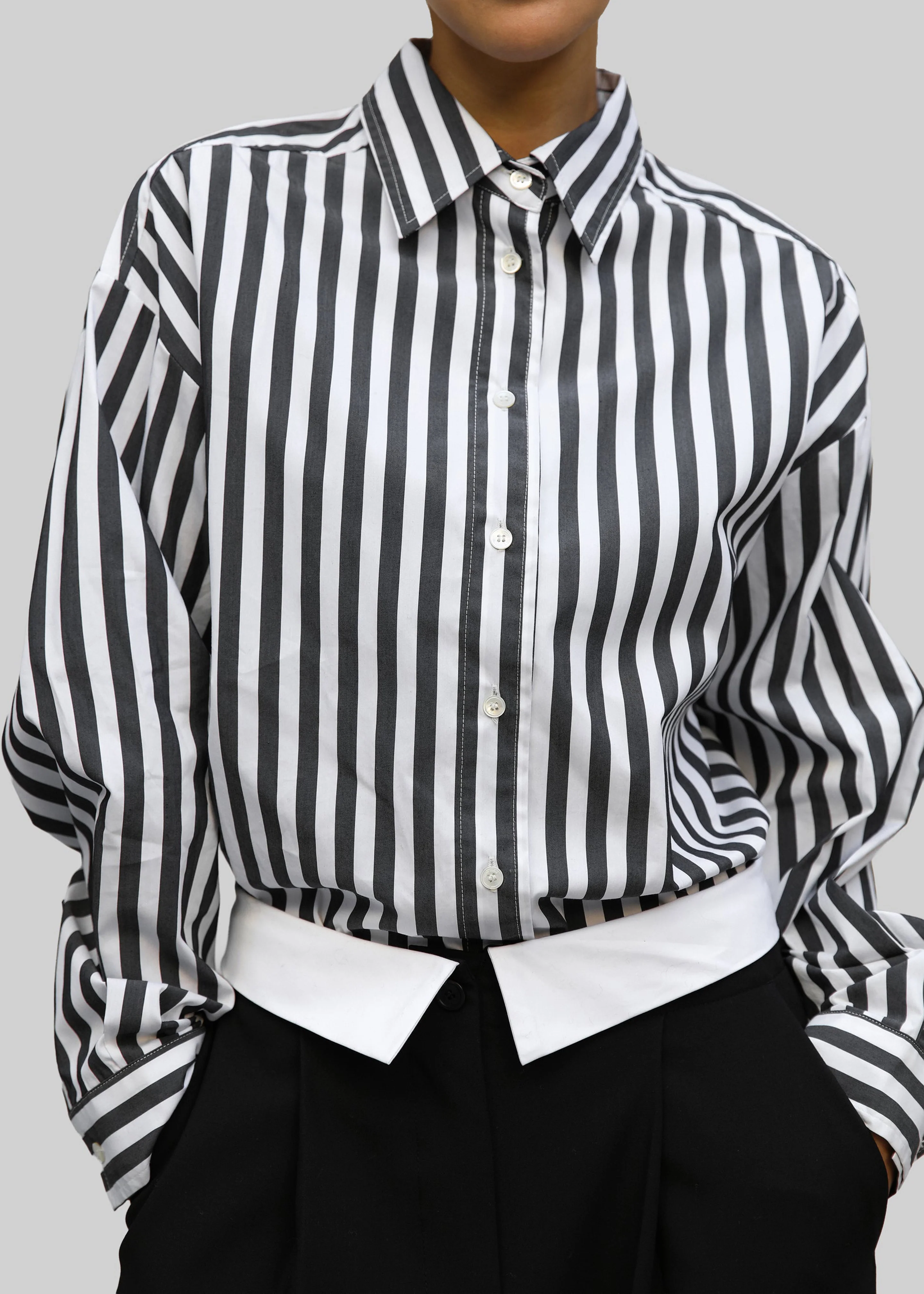 Sylvia Striped Oxford Shirt - Faded Black/White - Image 7