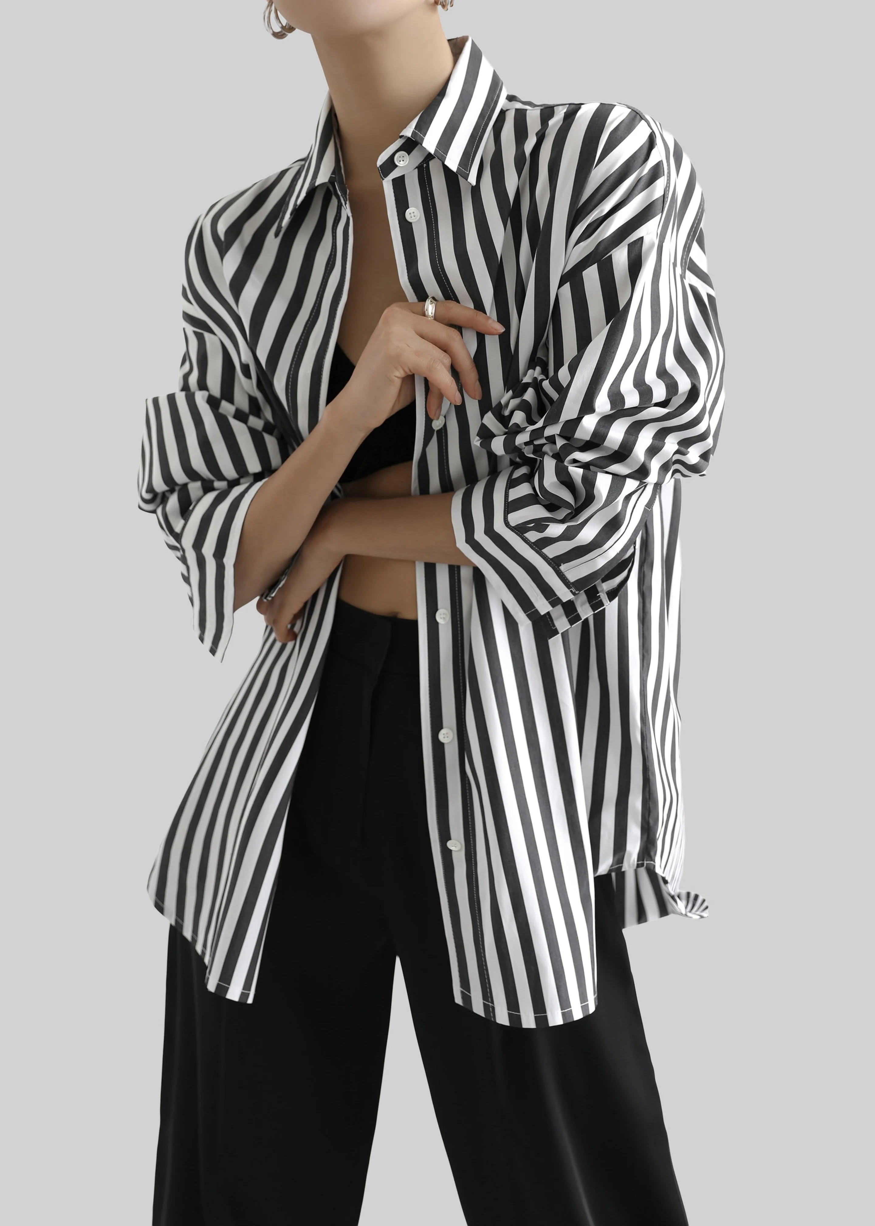 Sylvia Striped Oxford Shirt - Faded Black/White - Image 8