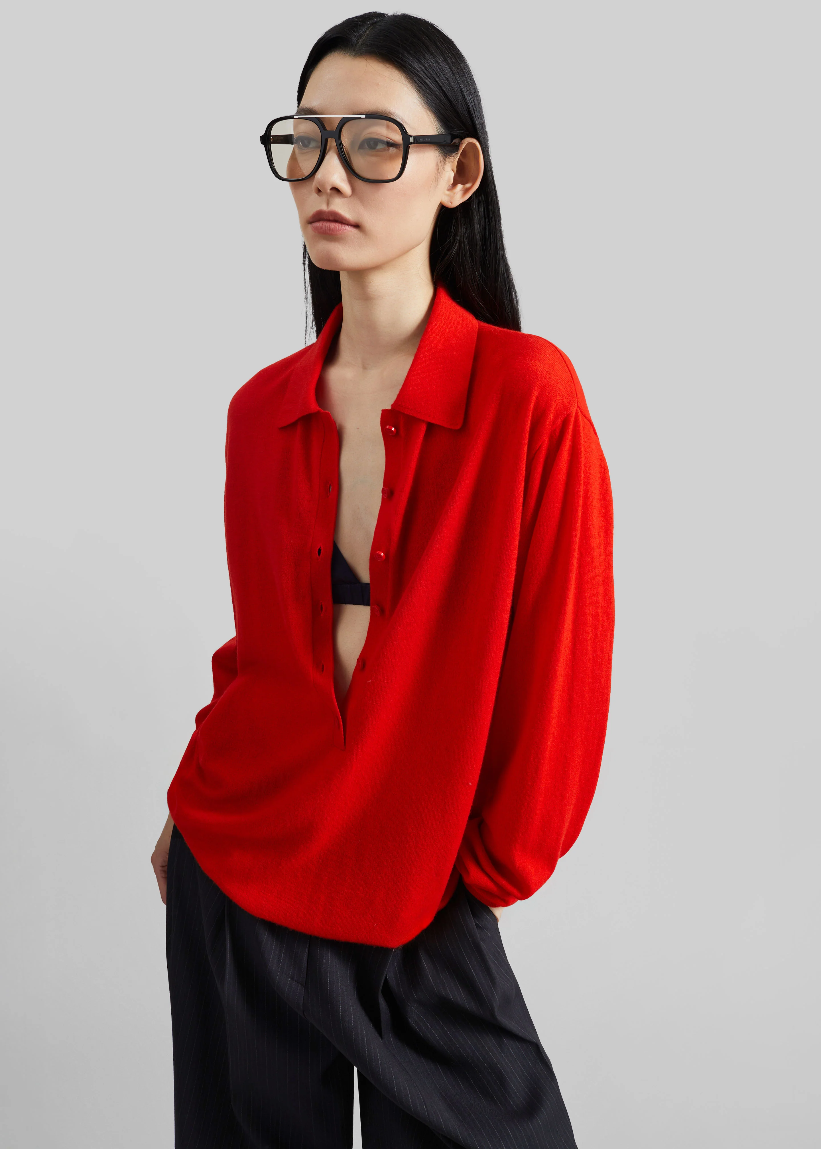 Tala Knit V-Neck Polo - Red - Image 3