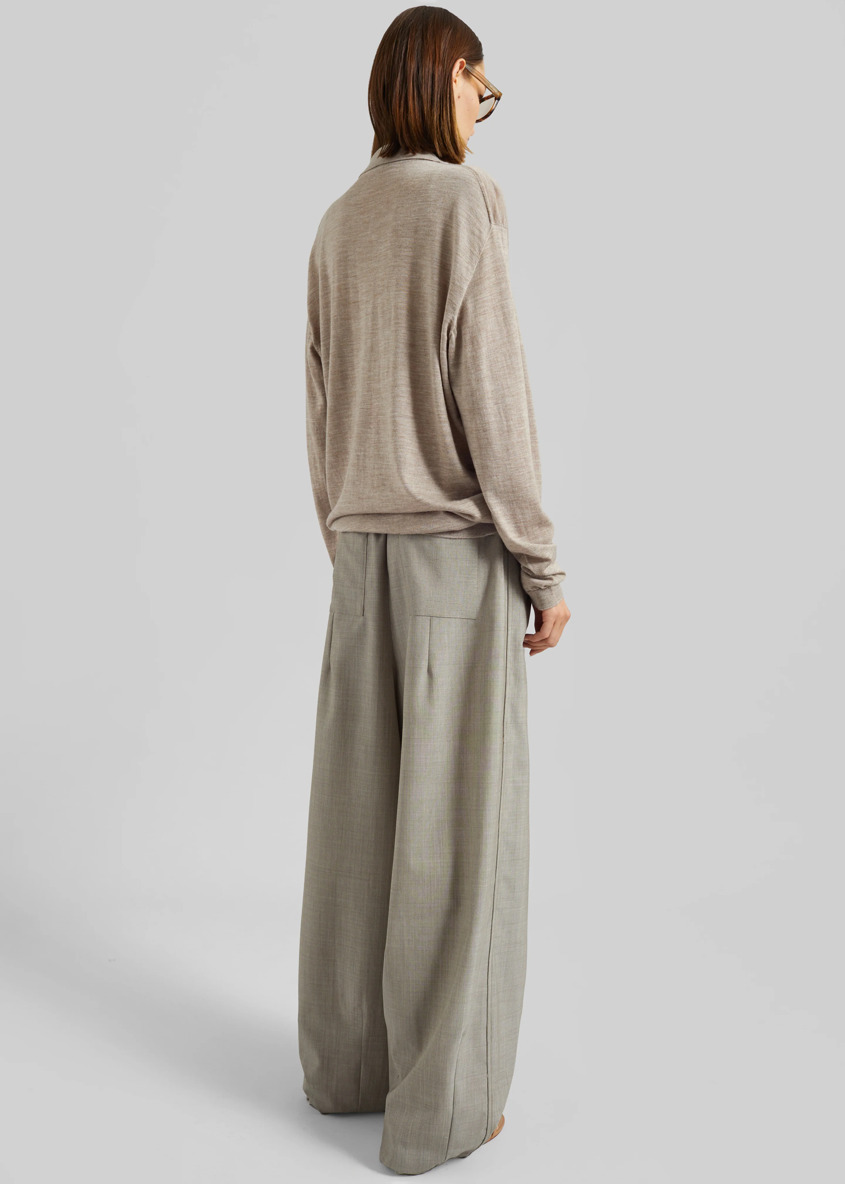 Tala Knit V-Neck Polo - Taupe Melange - Image 9