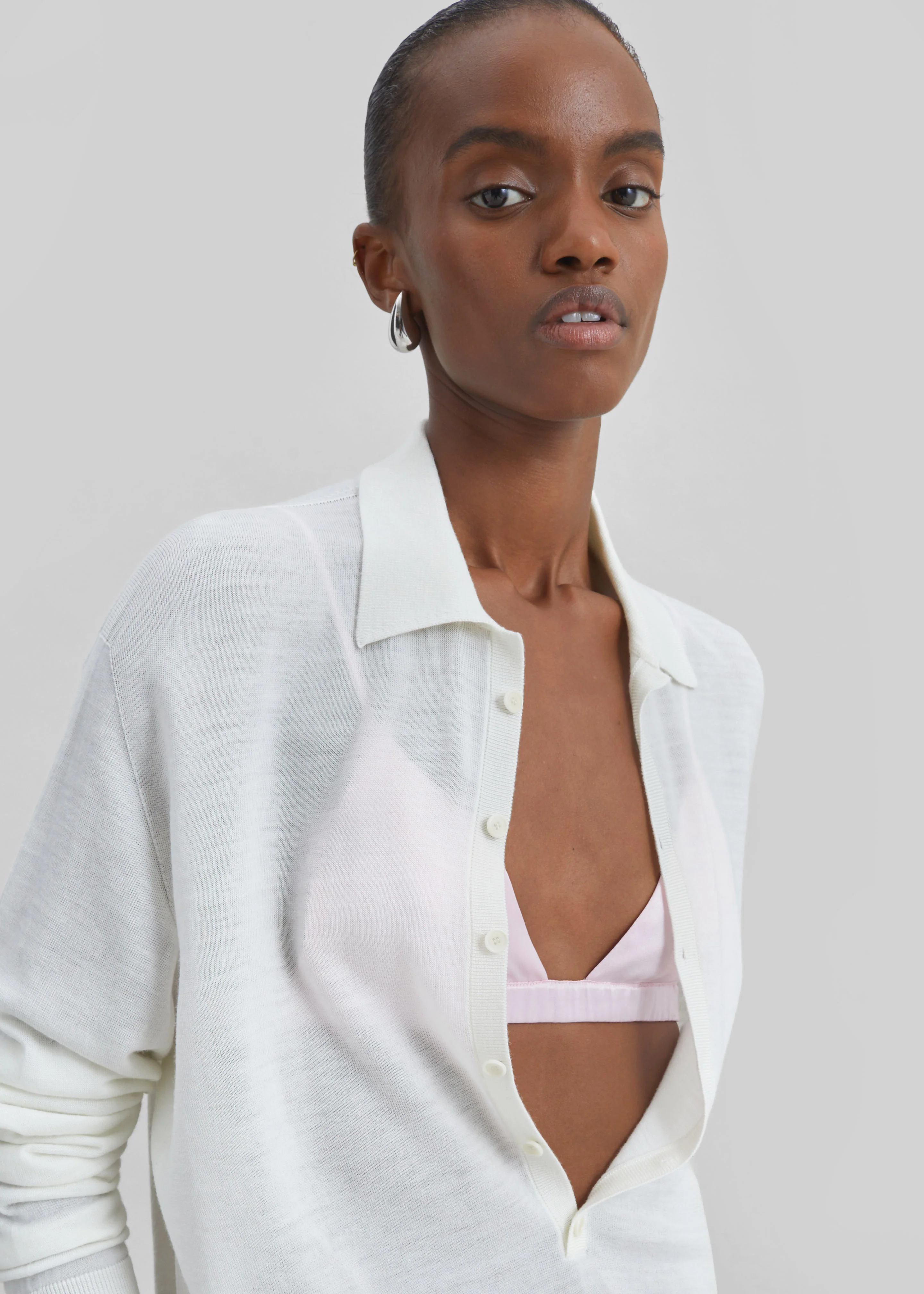 Tala Knit V-Neck Polo - White - Image 2