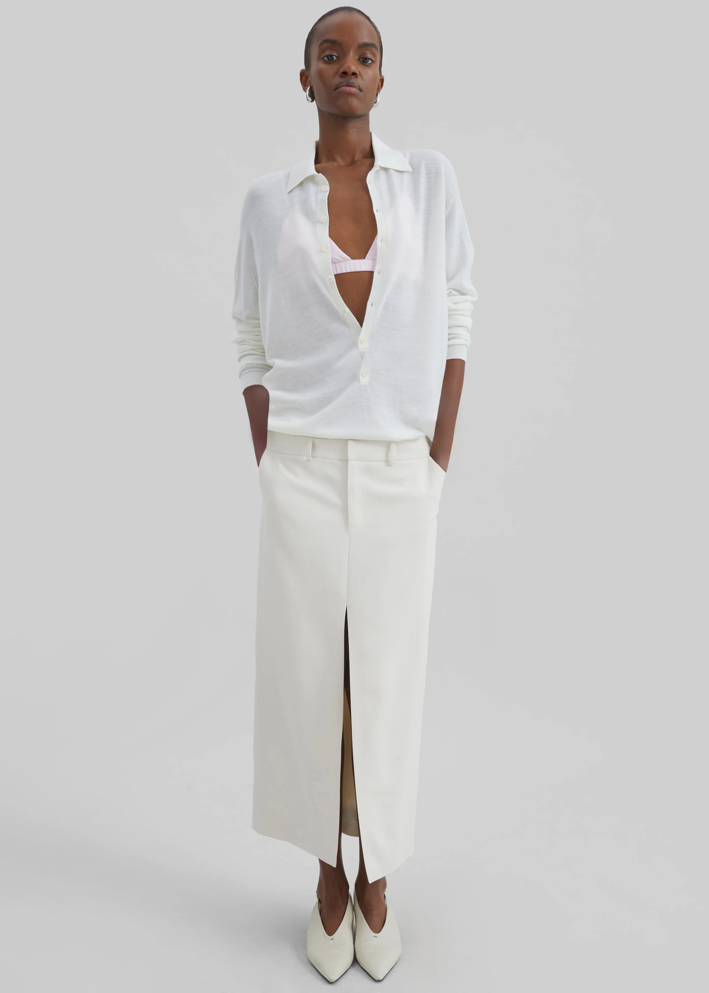 Tala Knit V-Neck Polo - White - Image 6
