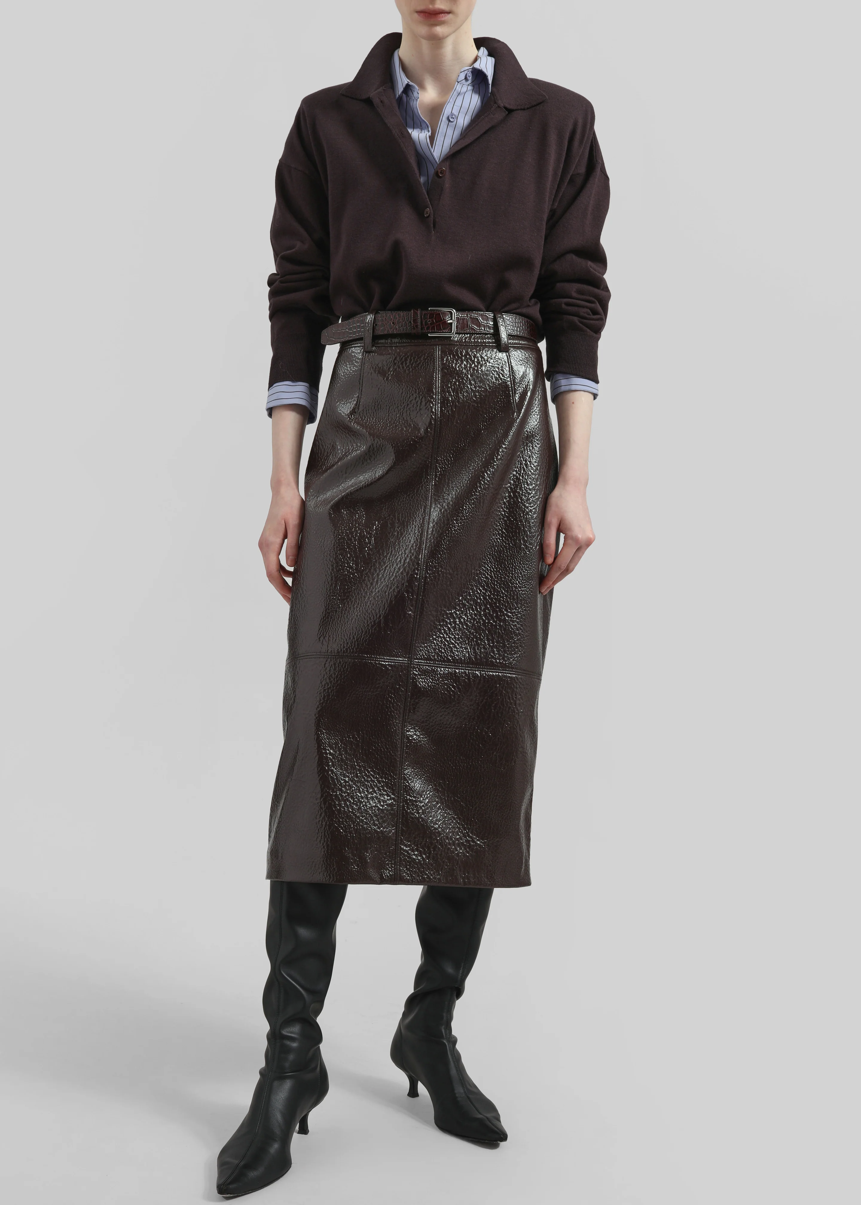 Taney Crackled Pencil Skirt - Brown