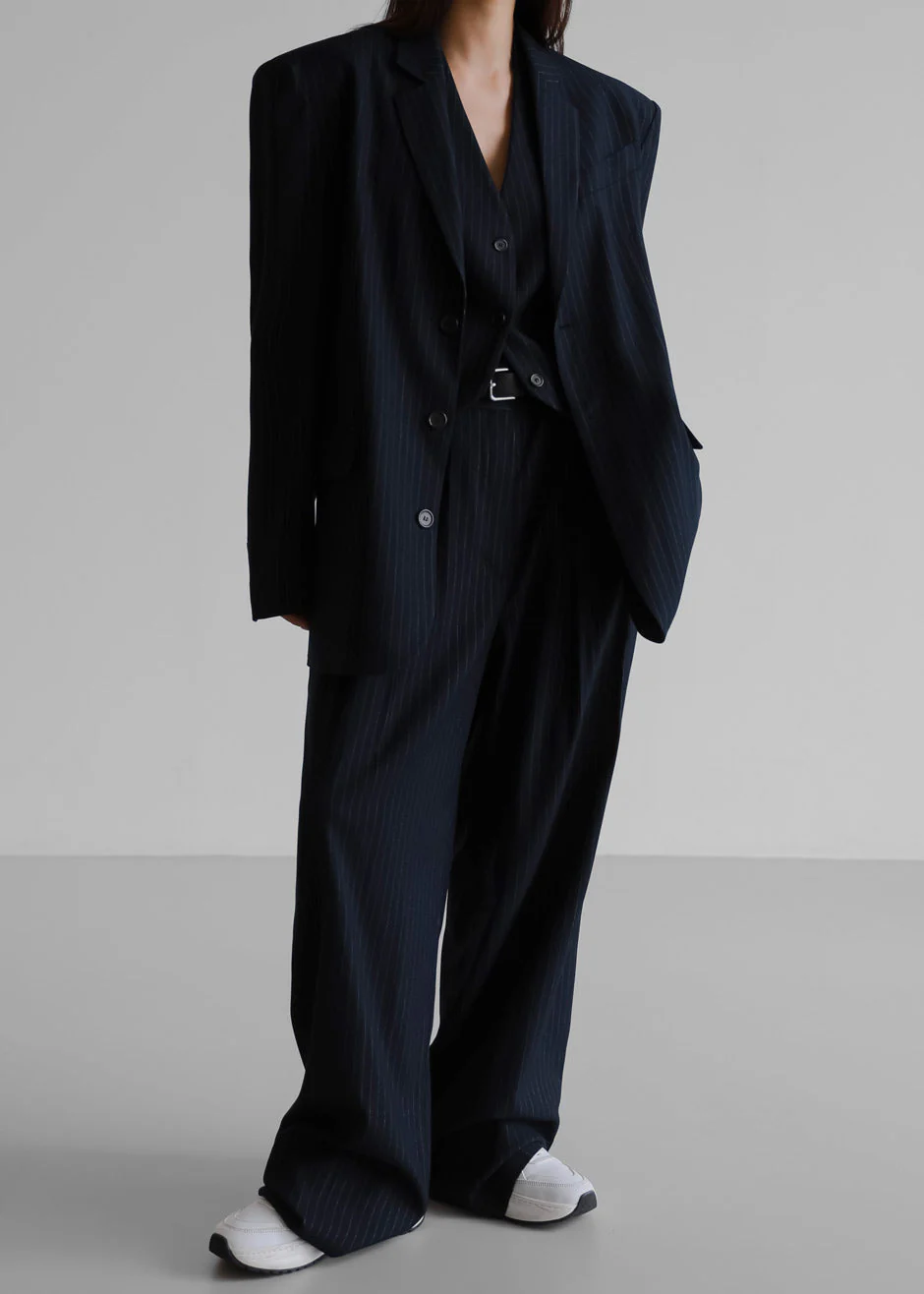 Tansy Pleated Trousers - Navy Pinstripe - Image 10