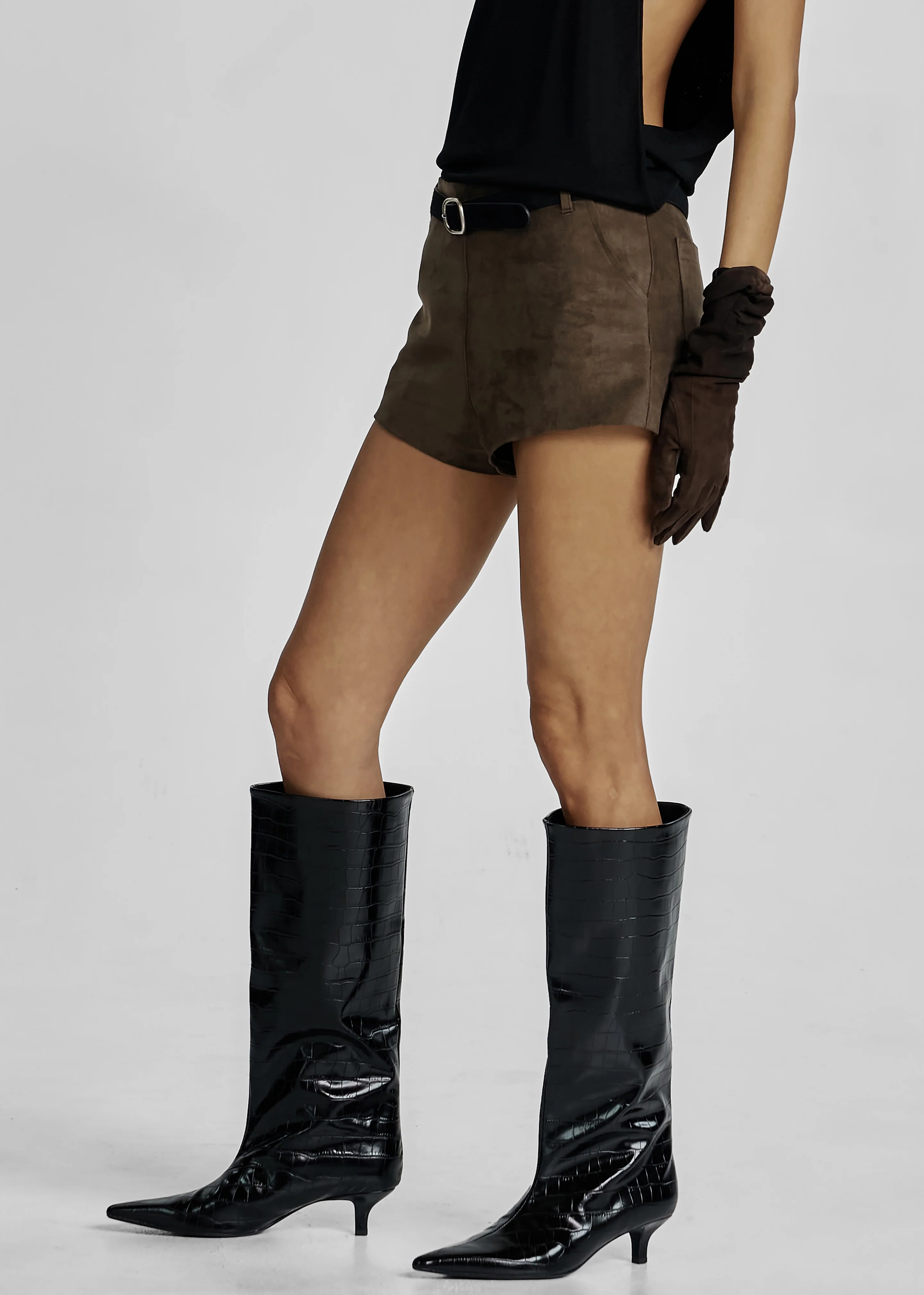 Valmere Faux Suede Hot Pants - Brown