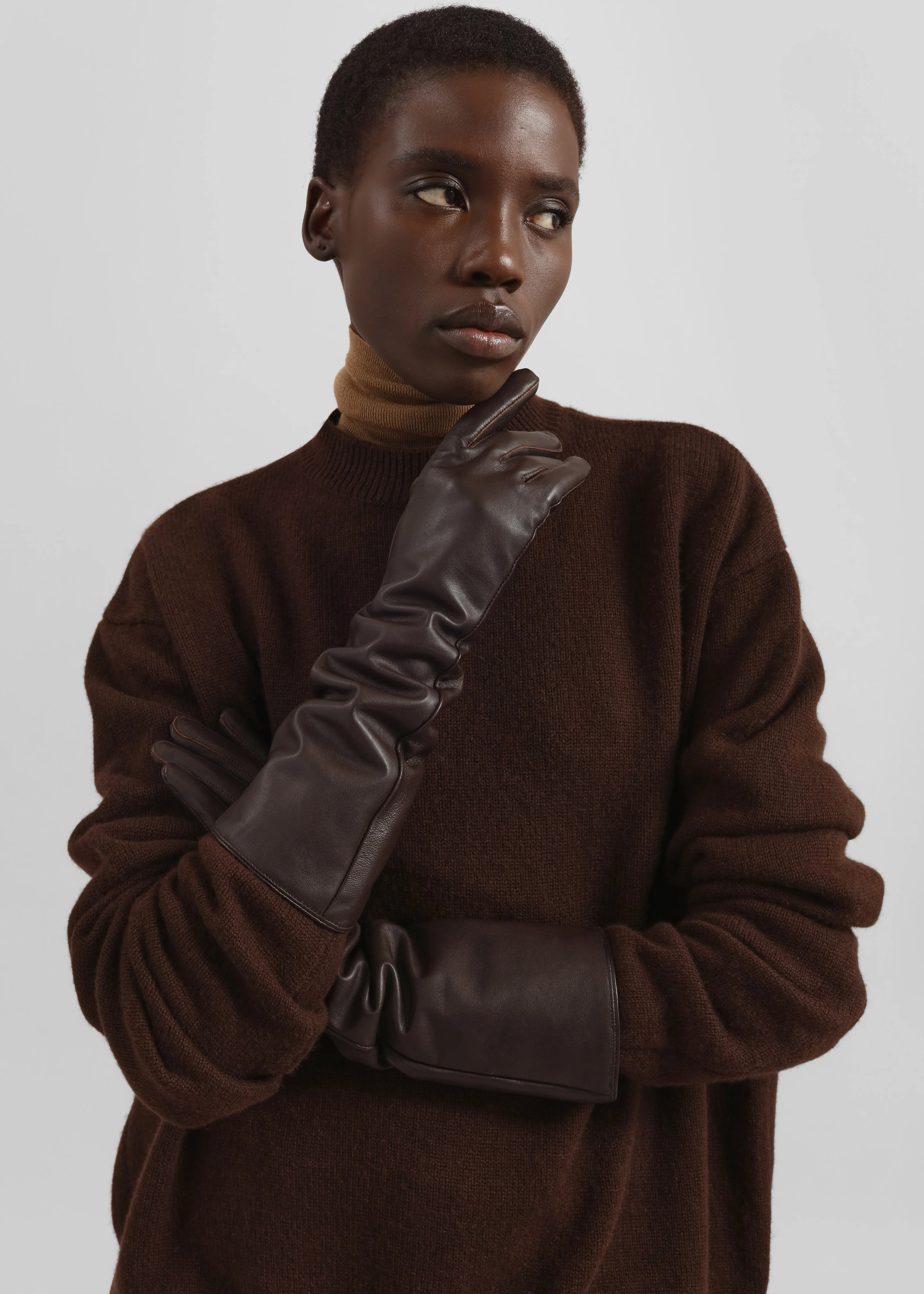 Veneto Long Leather Gloves - Dark Brown - Image 3