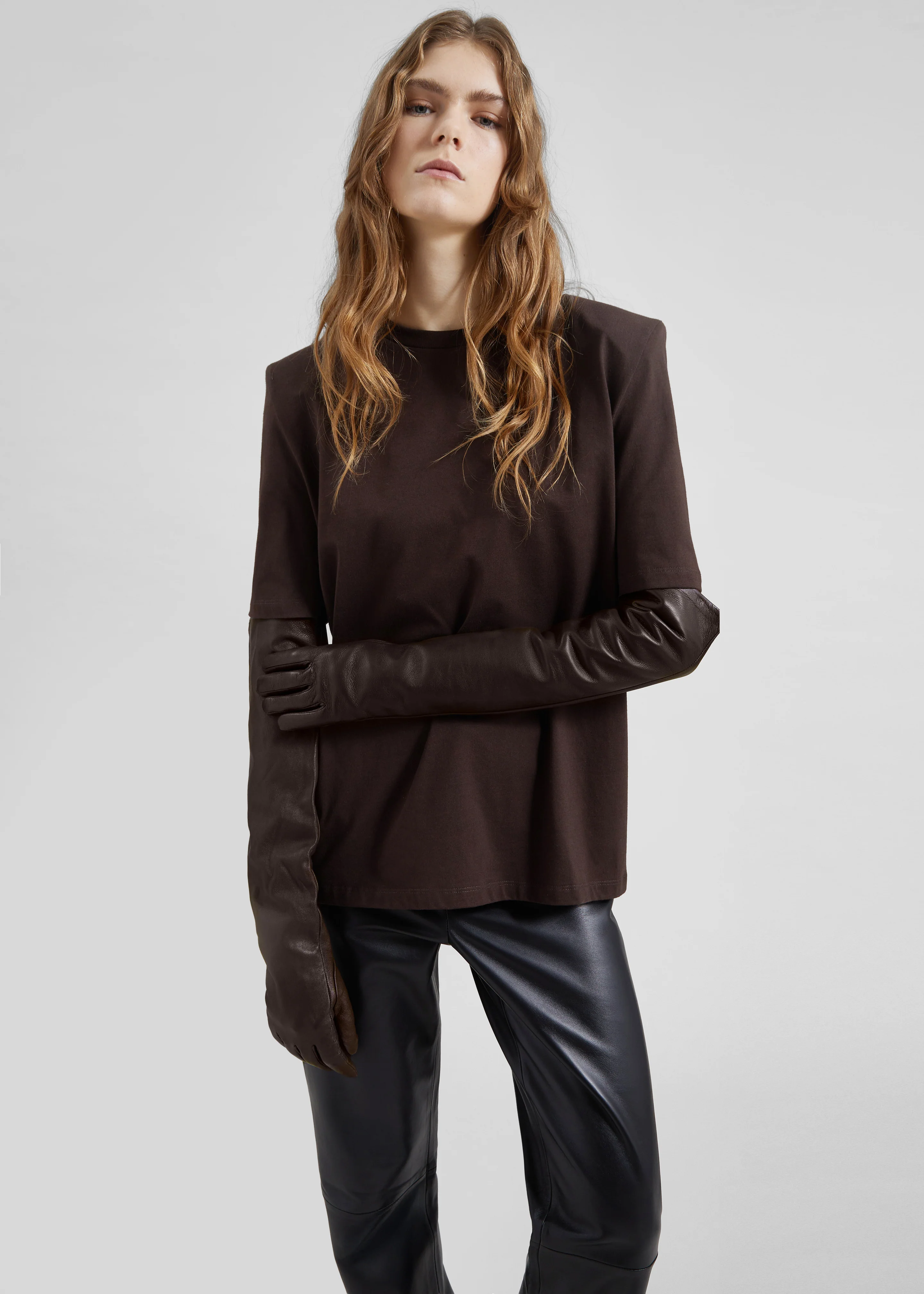 Veneto Long Leather Gloves - Dark Brown - Image 5