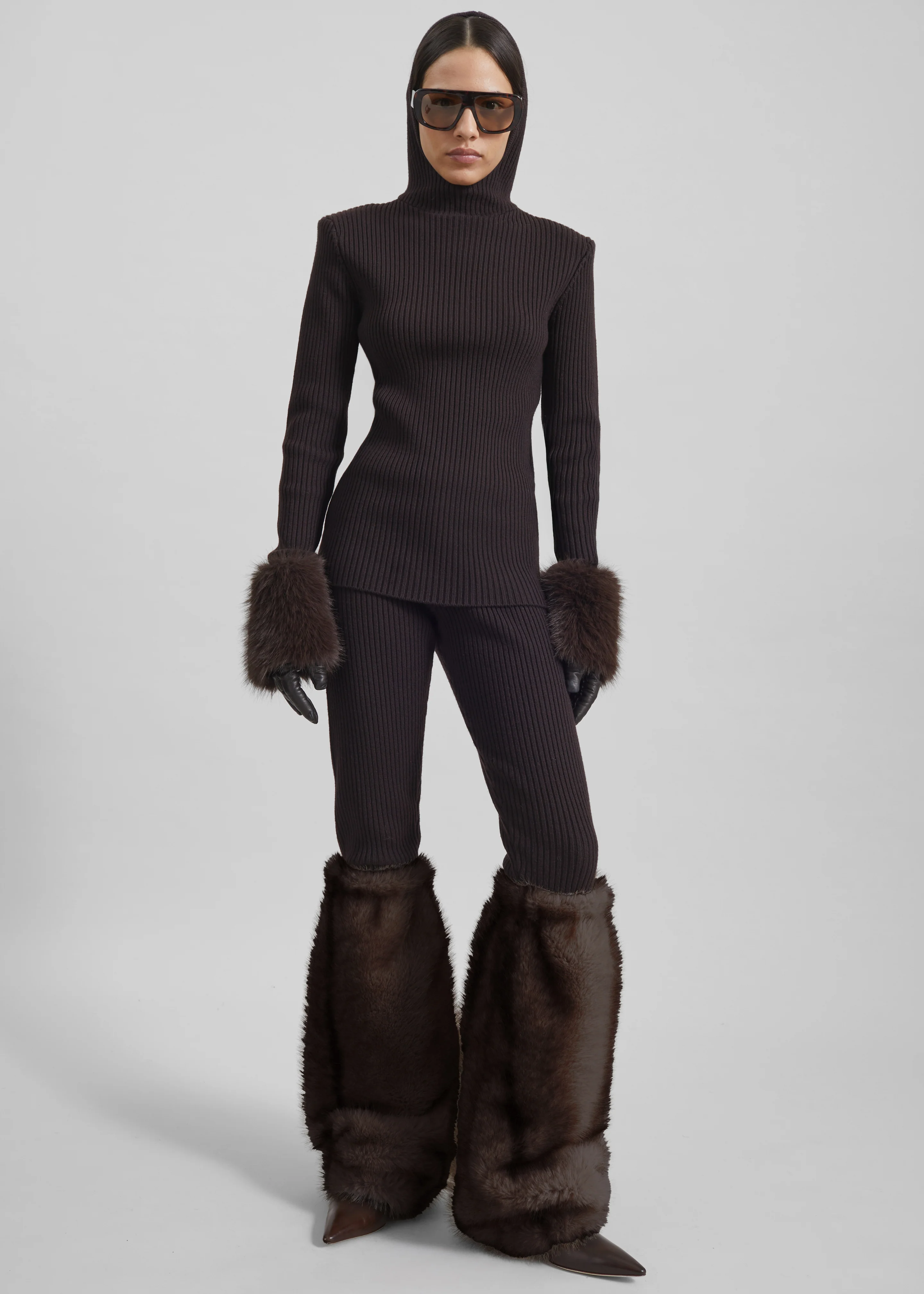 Vetta Faux Fur Leg Warmers - Brown Melange - Image 2