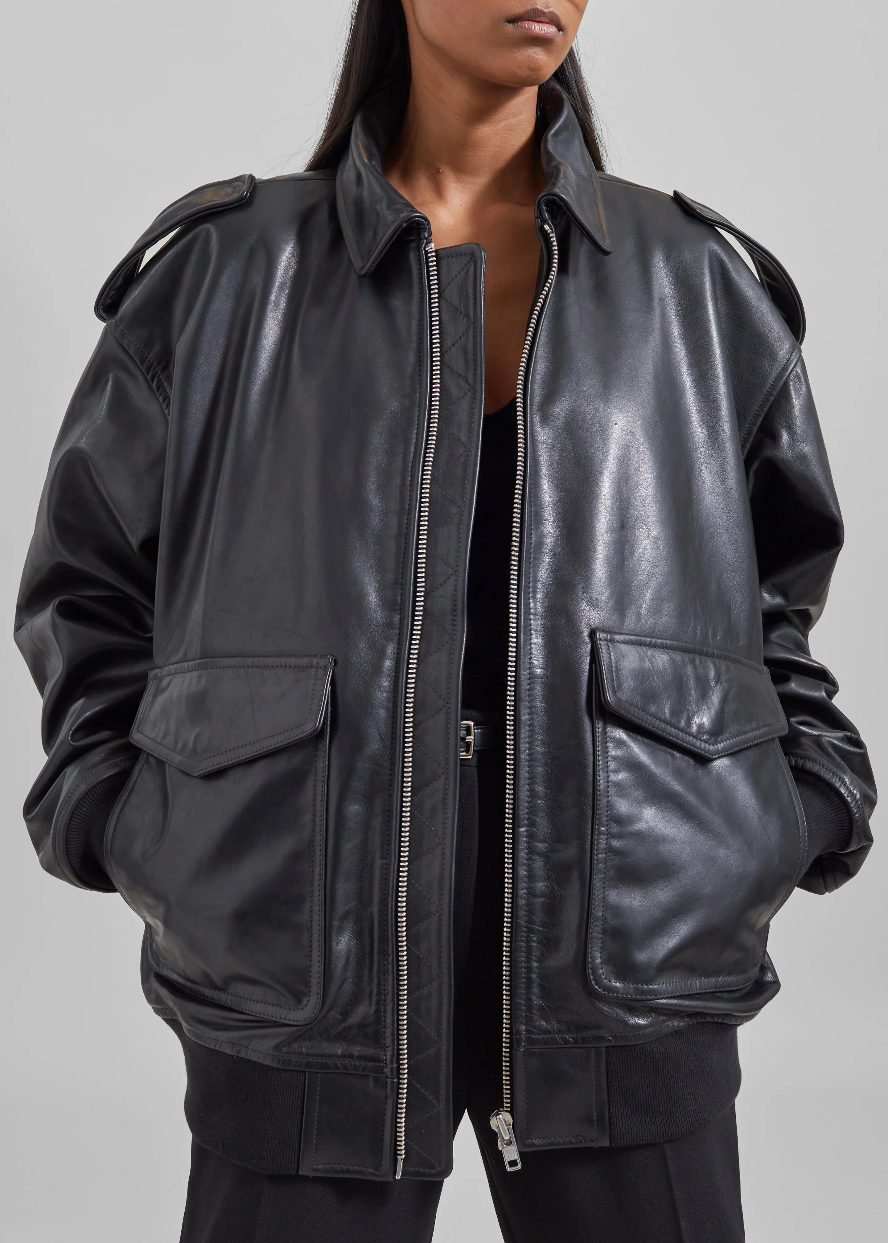 Viper Leather Jacket - Black - Image 3