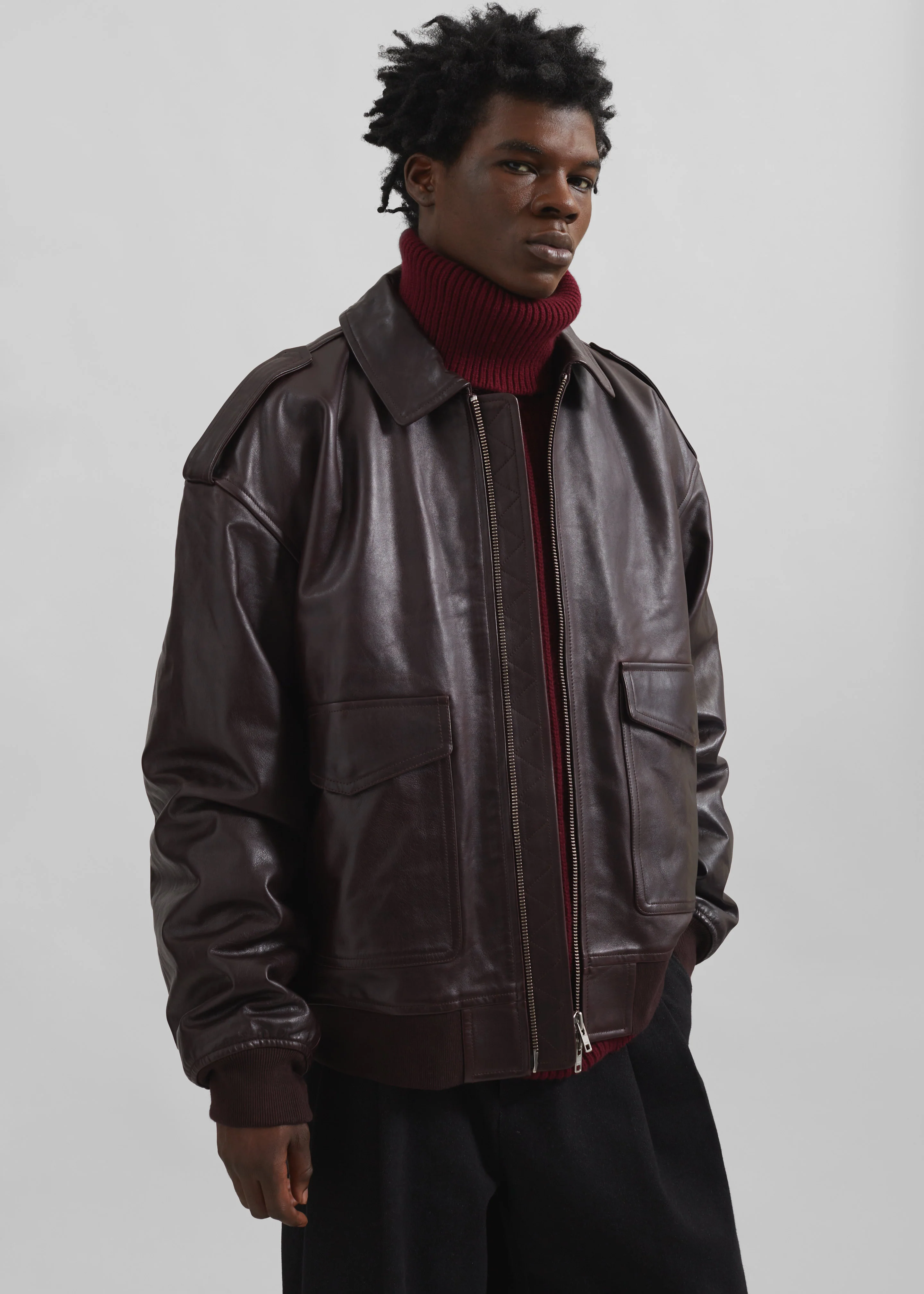 Viper Leather Jacket - Dark Plum - Image 9
